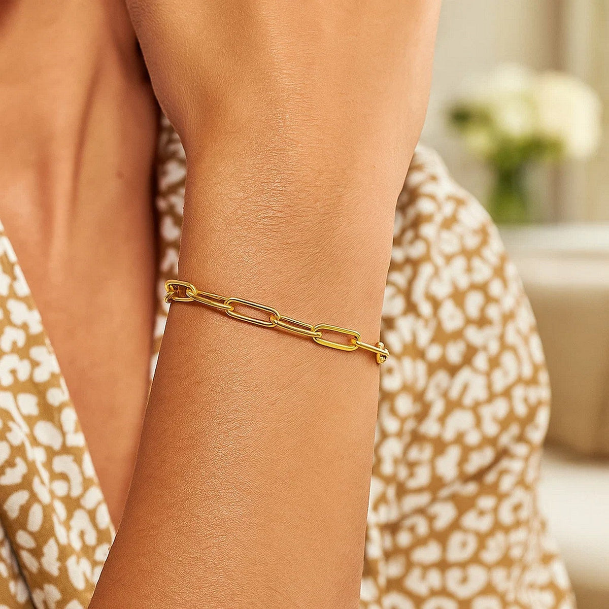 14K Yellow Gold Paperclip Bracelet (4.0mm) - LinkagejewelrydesignLinkagejewelrydesign