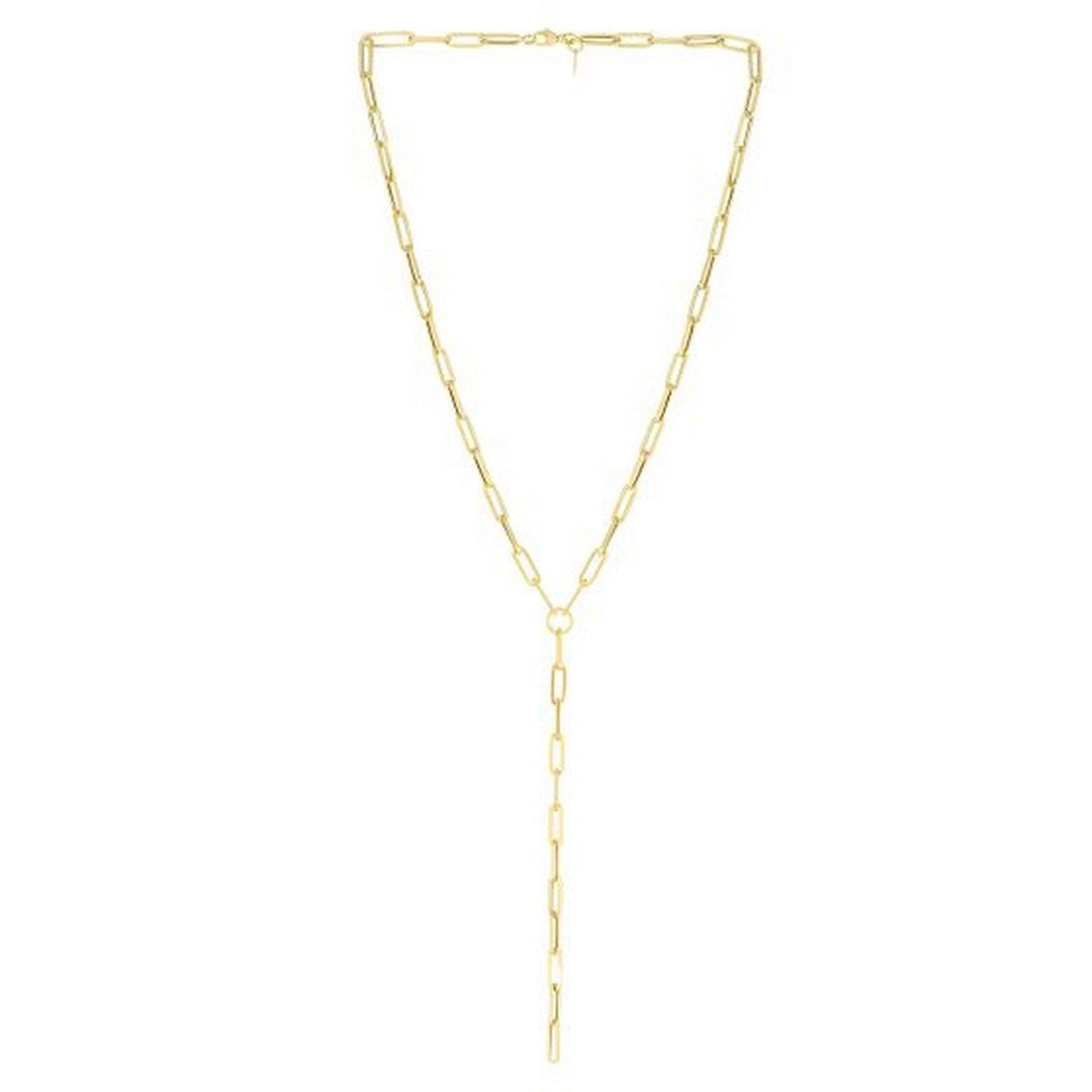 14k Yellow Gold Paperclip Chain Lariat Necklace - LinkagejewelrydesignLinkagejewelrydesign