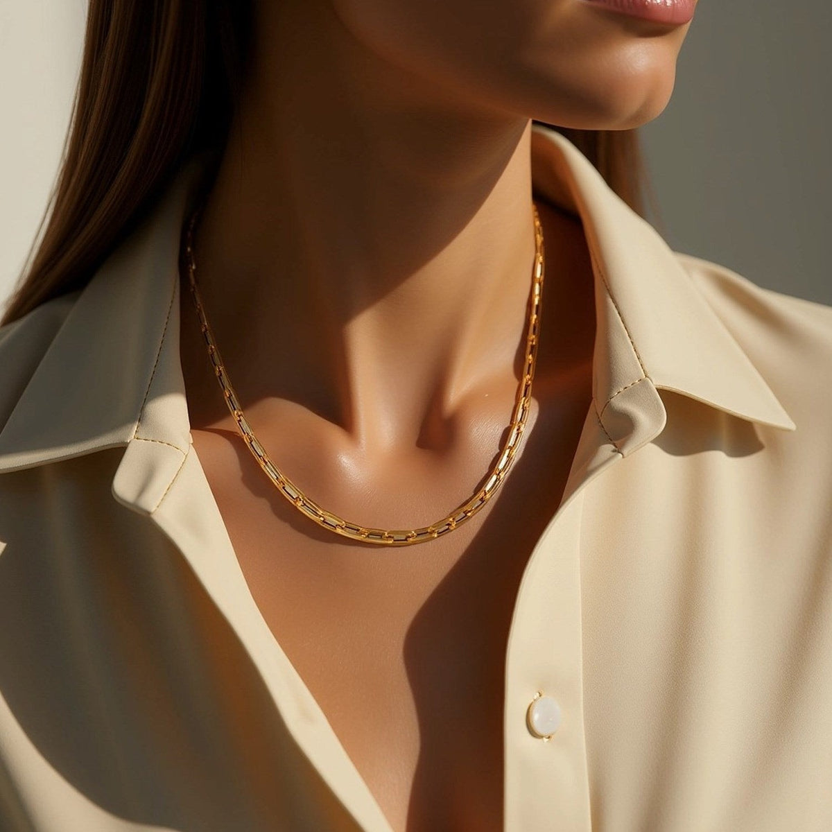 14k Yellow Gold Paperclip Chain Necklace - LinkagejewelrydesignLinkagejewelrydesign