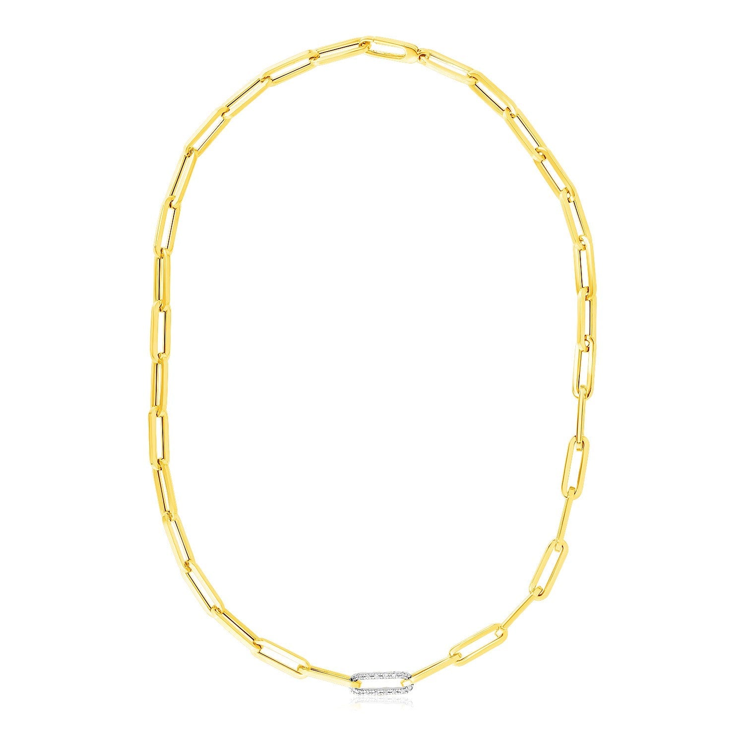 14k Yellow Gold Paperclip Chain Necklace with Diamond Link - LinkagejewelrydesignLinkagejewelrydesign
