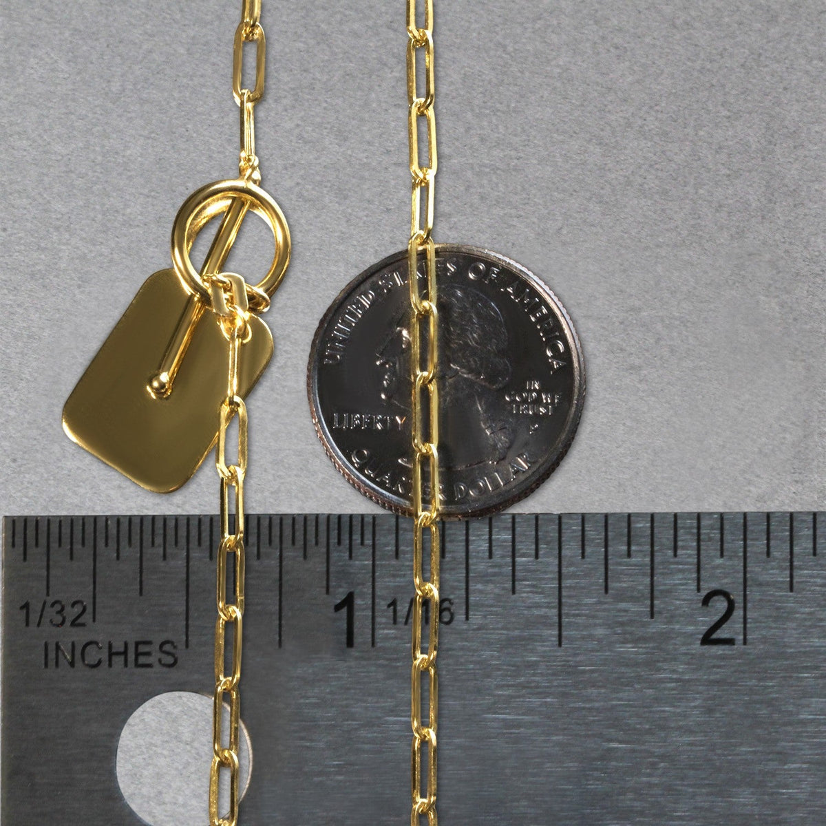 14k Yellow Gold Paperclip Chain Necklace with Rounded Rectangle Pendant - LinkagejewelrydesignLinkagejewelrydesign