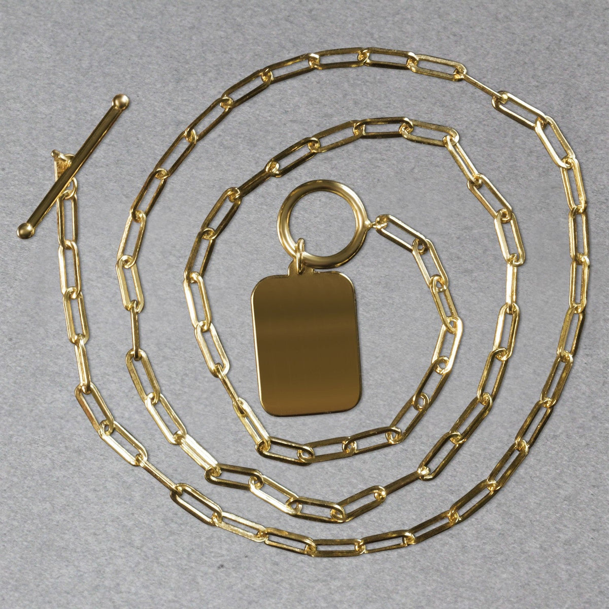 14k Yellow Gold Paperclip Chain Necklace with Rounded Rectangle Pendant - LinkagejewelrydesignLinkagejewelrydesign