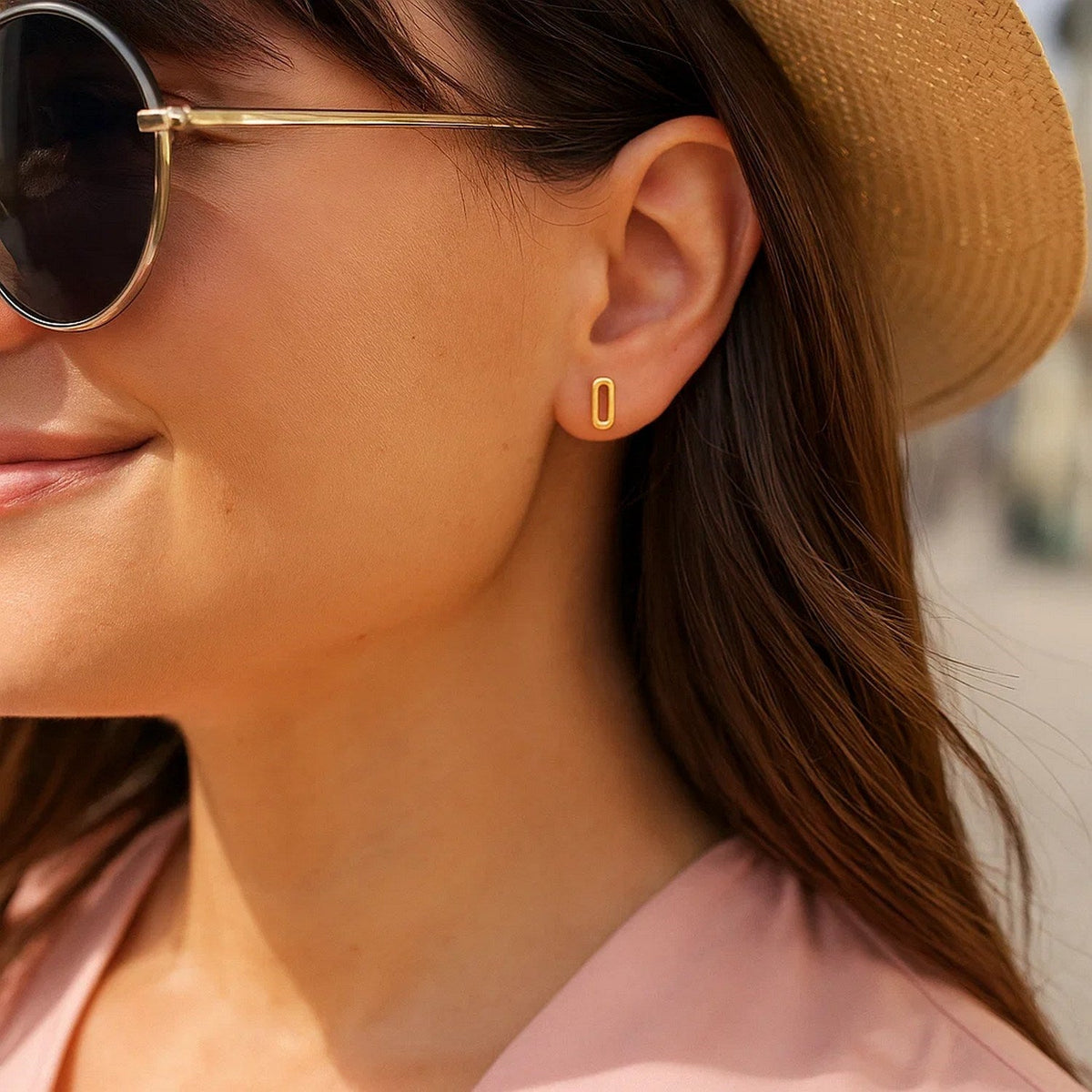 14k Yellow Gold Paperclip Link Stud Earrings - LinkagejewelrydesignLinkagejewelrydesign