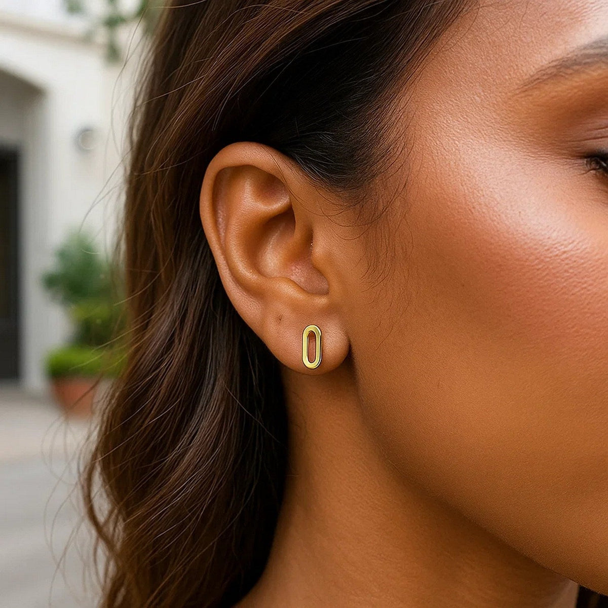 14k Yellow Gold Paperclip Link Stud Earrings - LinkagejewelrydesignLinkagejewelrydesign