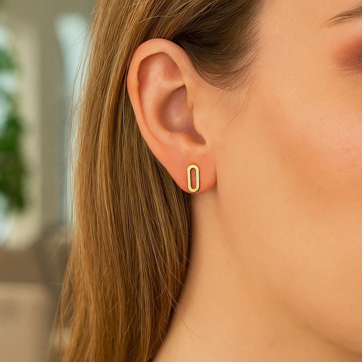 14k Yellow Gold Paperclip Link Stud Earrings - LinkagejewelrydesignLinkagejewelrydesign