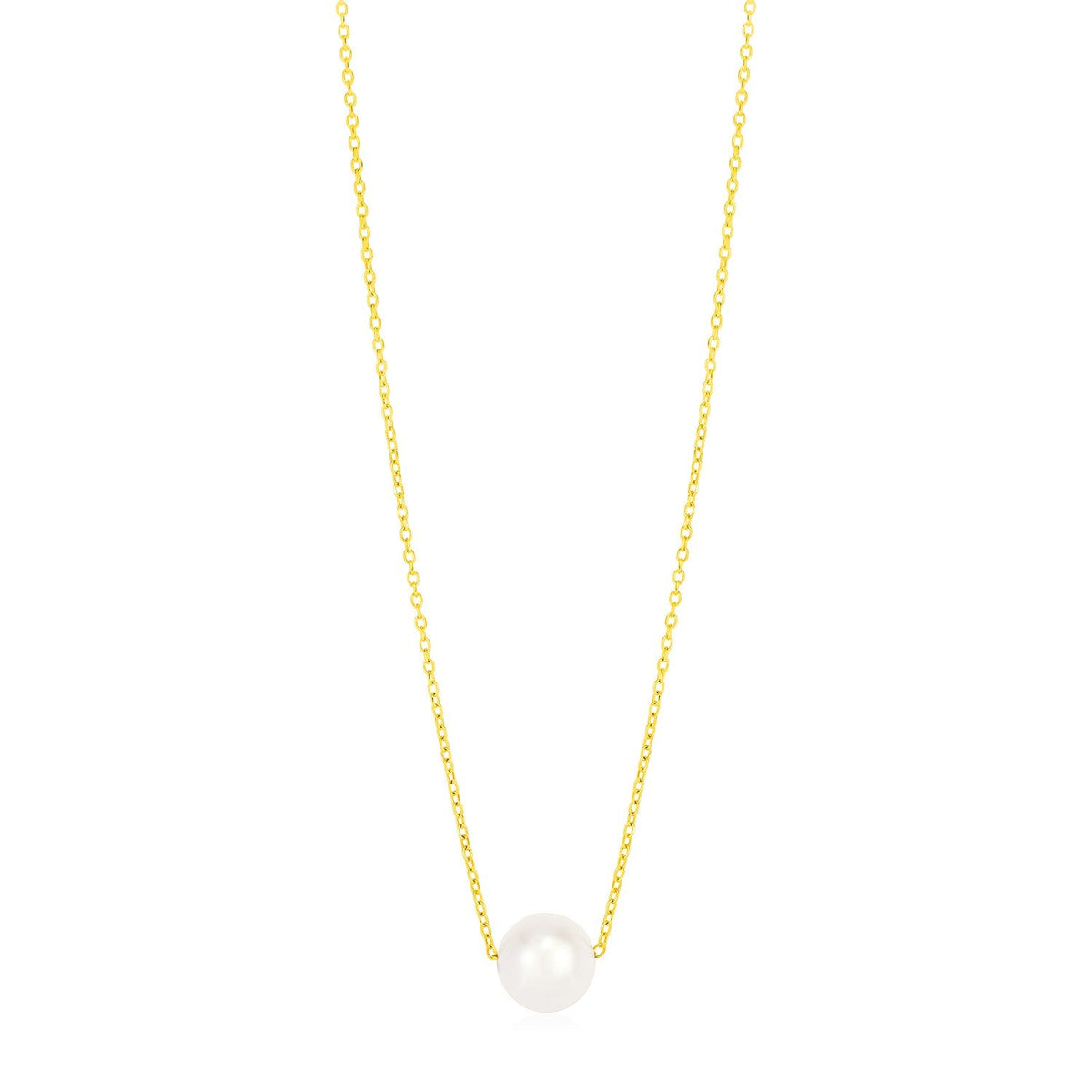14k Yellow Gold Pearl Solitaire Necklace - LinkagejewelrydesignLinkagejewelrydesign