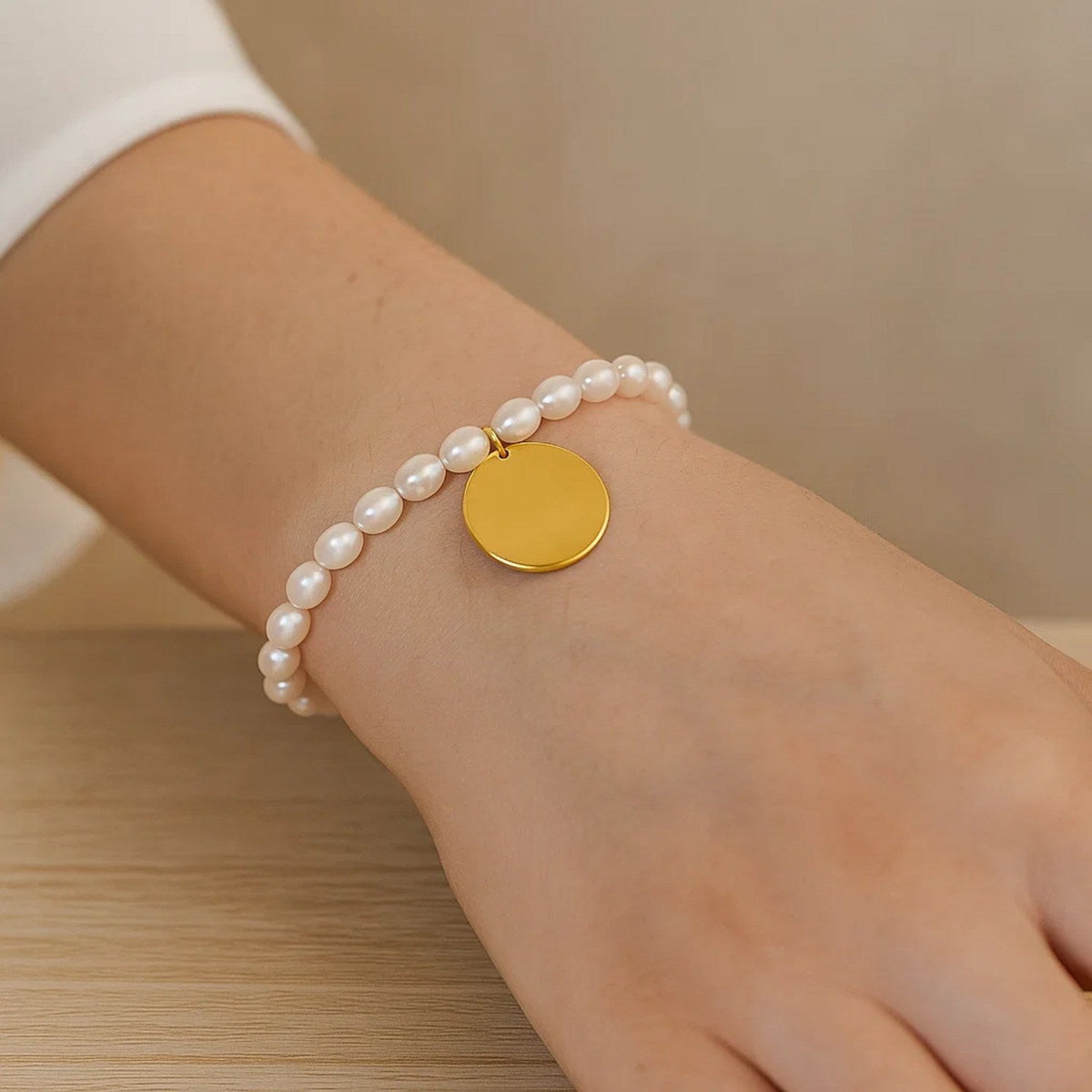 14k Yellow Gold Pearl Tag Charm Bracelet - LinkagejewelrydesignLinkagejewelrydesign