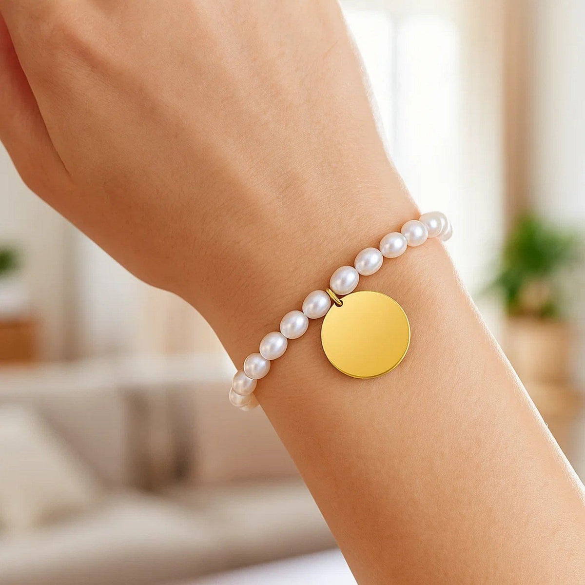 14k Yellow Gold Pearl Tag Charm Bracelet - LinkagejewelrydesignLinkagejewelrydesign