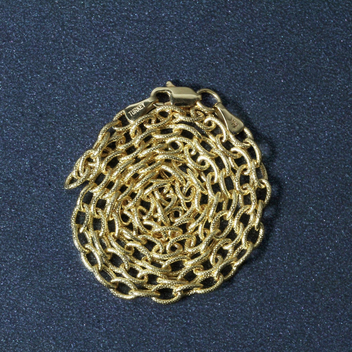 14k Yellow Gold Pendant Chain with Textured Links (3.3 mm) - LinkagejewelrydesignLinkagejewelrydesign