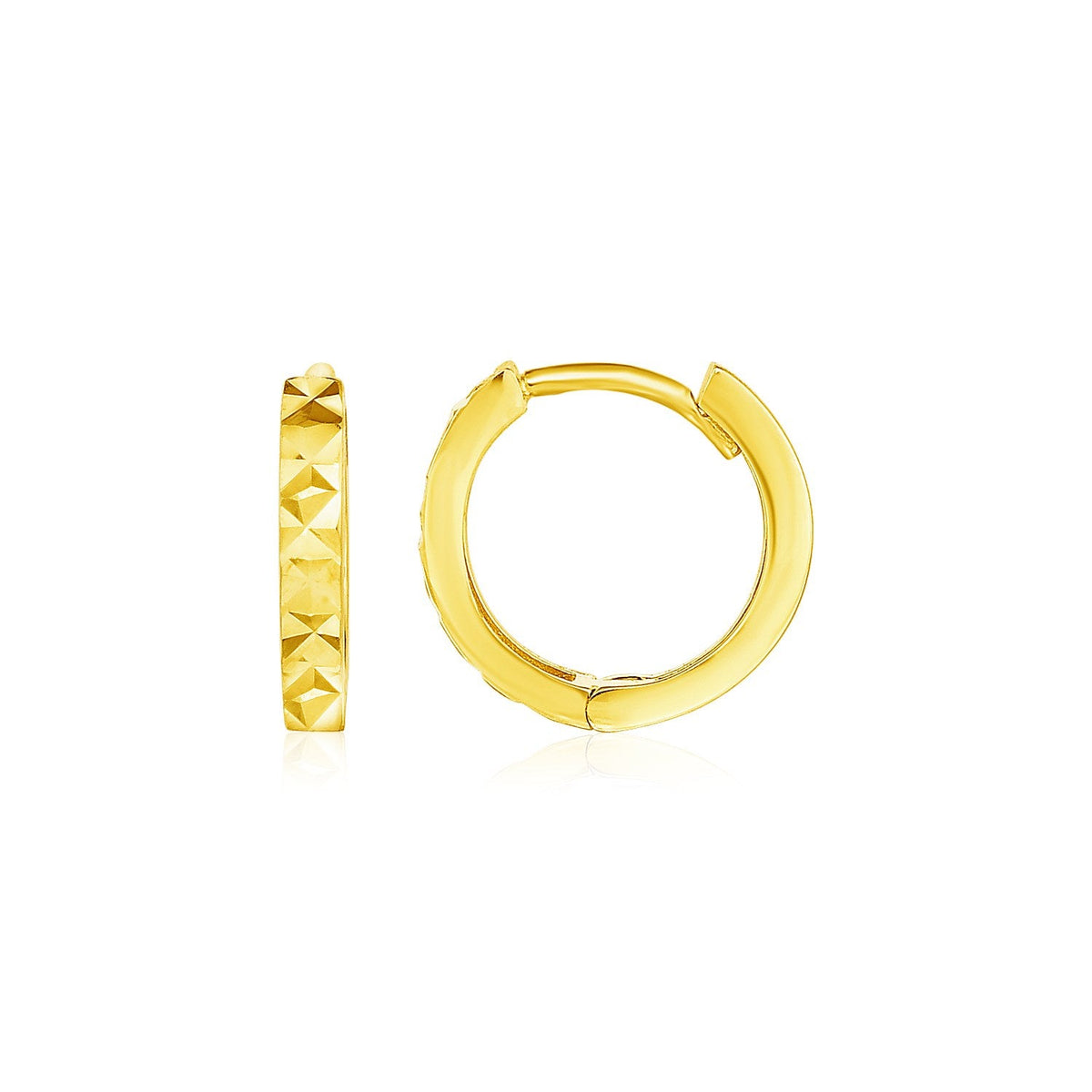 14k Yellow Gold Petite Round Hoop Earrings with Geometric Texture - LinkagejewelrydesignLinkagejewelrydesign