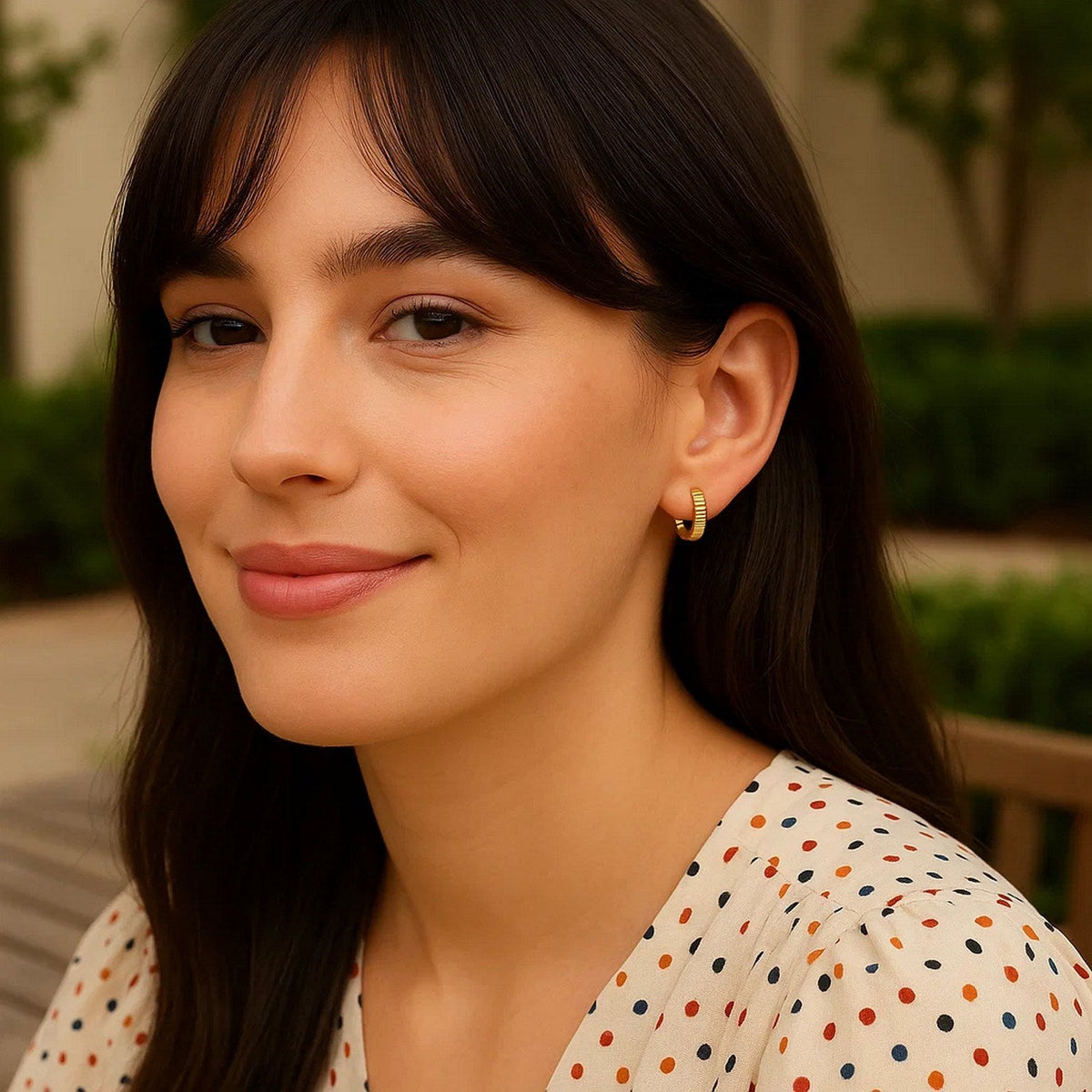 14k Yellow Gold Petite Round Hoop Earrings with Straight Texture - LinkagejewelrydesignLinkagejewelrydesign