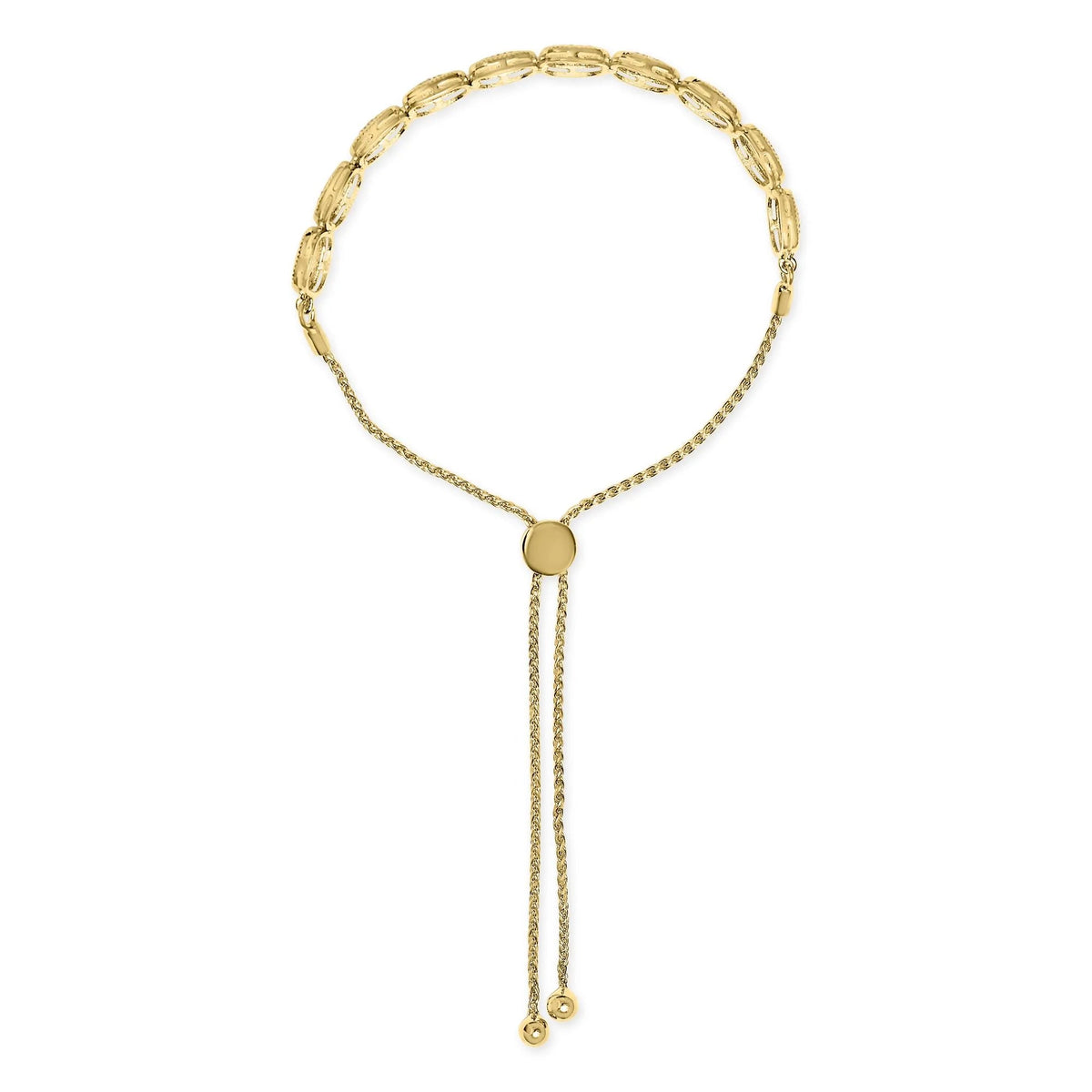 14k Yellow Gold Plated .925 Sterling 5/8 Cttw Diamond Composite Cushion Frame 4” - 10” Adjustable Bolo Bracelet (G - H Color, I1 - I2 Clarity) - LinkagejewelrydesignLinkagejewelrydesign