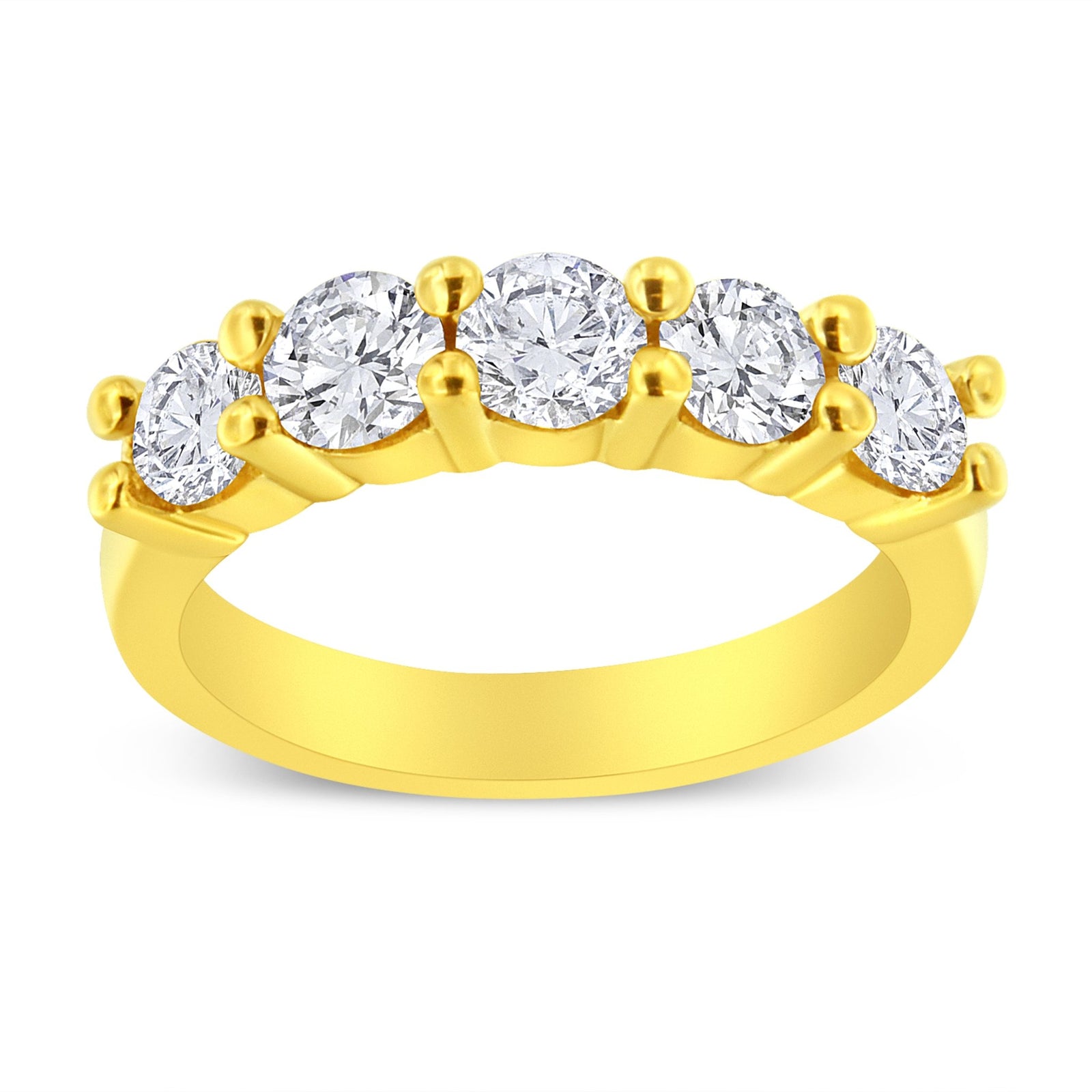 14K Yellow Gold Plated .925 Sterling Silver 1 1/2 Cttw Shared Prong Set Brilliant Round - Cut Diamond Anniversary or Wedding Band Ring (K - L Color, SI2 - I1 Clarity) - LinkagejewelrydesignLinkagejewelrydesign