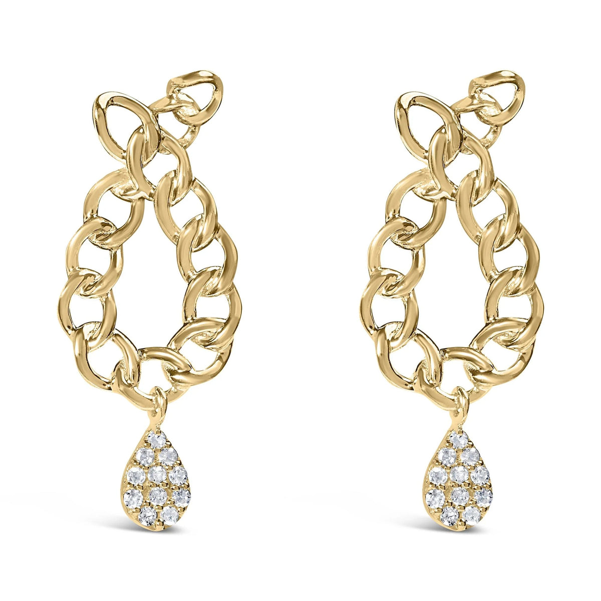 14K Yellow Gold Plated .925 Sterling Silver 1/10 Cttw Diamond Chain Link Teardrop Dangle Earrings (H - I Color, I1 - I2 Clarity) - LinkagejewelrydesignLinkagejewelrydesign