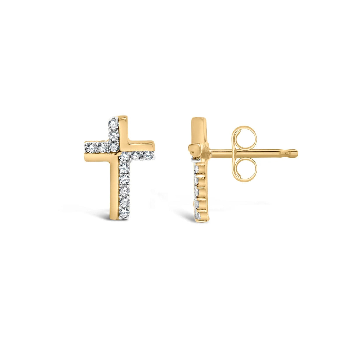 14K Yellow Gold Plated .925 Sterling Silver 1/10 Cttw Diamond Cross Stud Earring (I - J Color, I3 Clarity) - LinkagejewelrydesignLinkagejewelrydesign