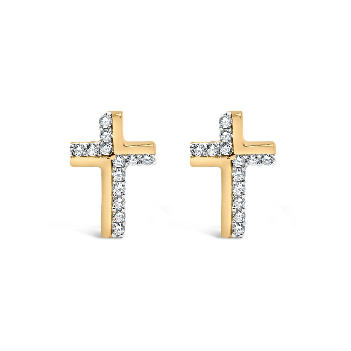 14K Yellow Gold Plated .925 Sterling Silver 1/10 Cttw Diamond Cross Stud Earring (I - J Color, I3 Clarity) - LinkagejewelrydesignLinkagejewelrydesign