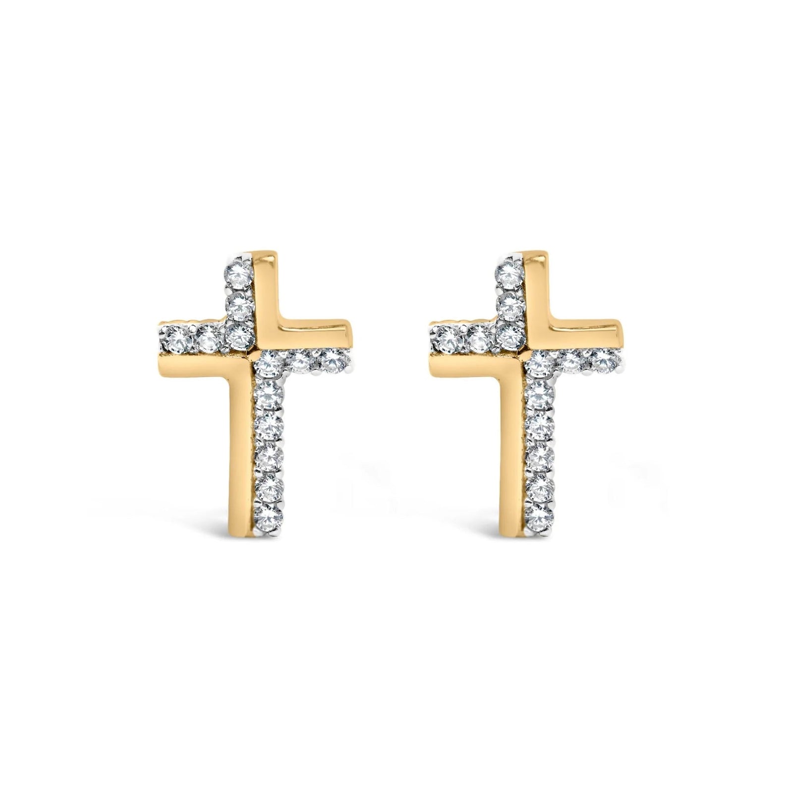 14K Yellow Gold Plated .925 Sterling Silver 1/10 Cttw Diamond Cross Stud Earring (I - J Color, I3 Clarity) - LinkagejewelrydesignLinkagejewelrydesign