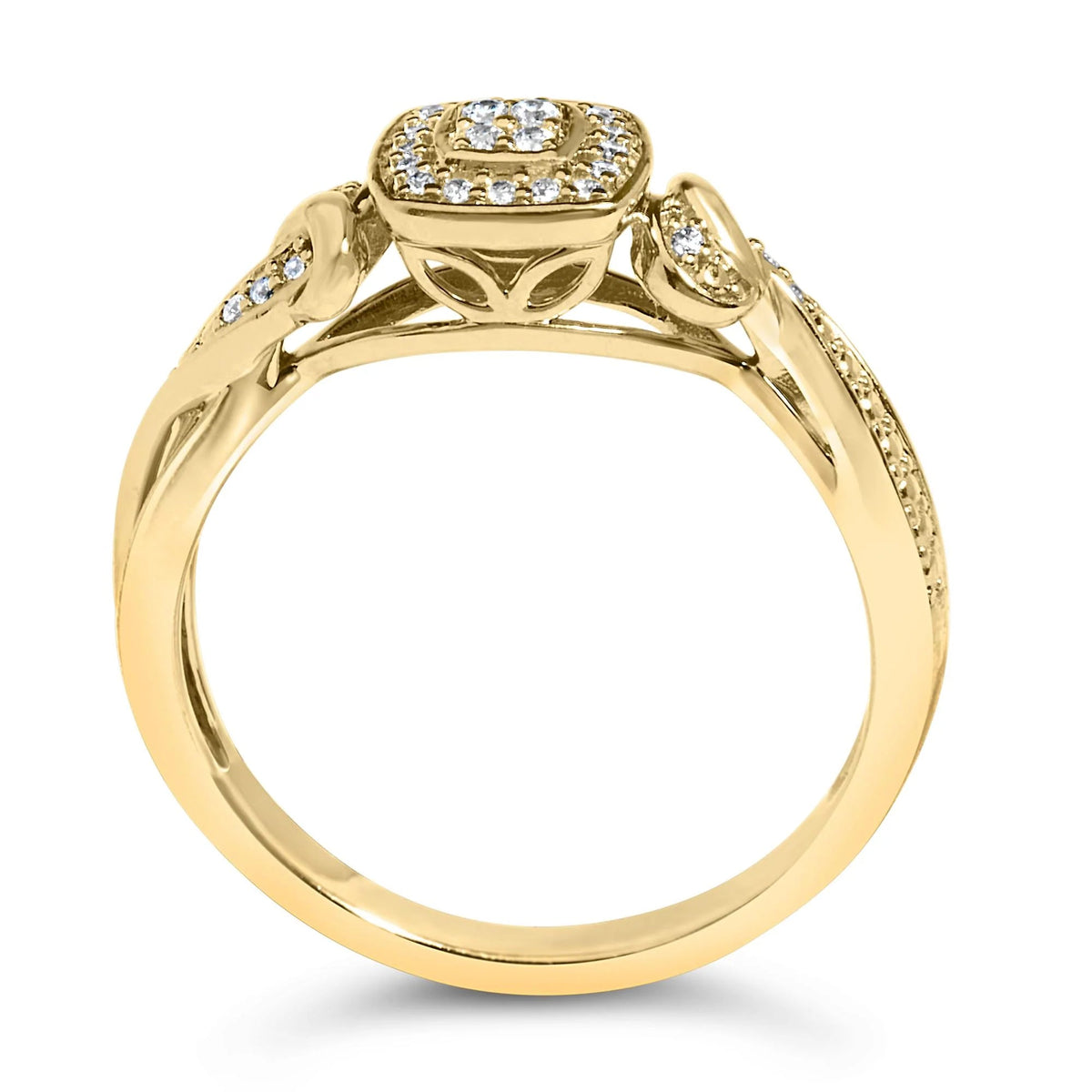14K Yellow Gold Plated .925 Sterling Silver 1/10 Cttw Round - Cut Diamond Composite Halo Engagement Ring - LinkagejewelrydesignLinkagejewelrydesign