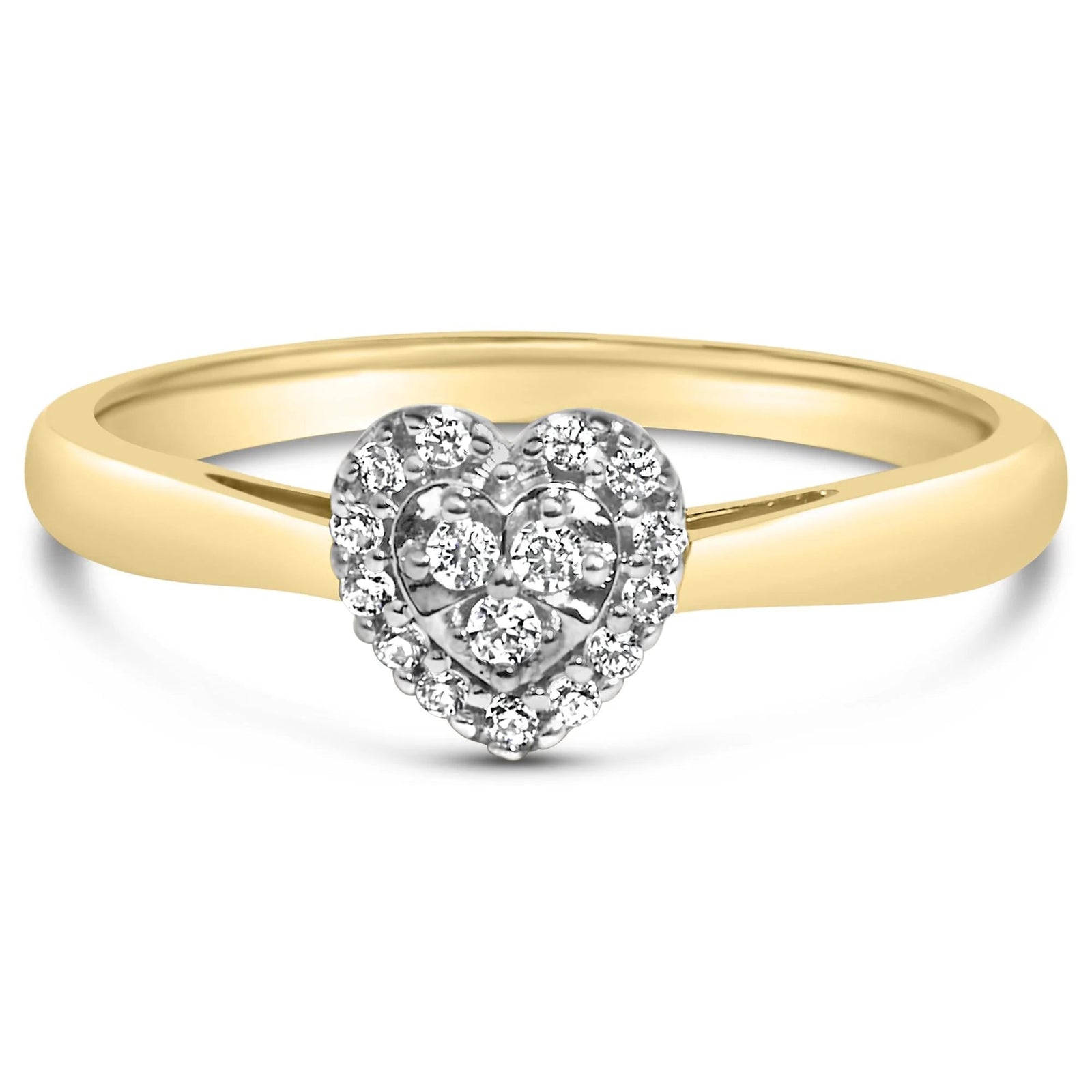 14K Yellow Gold Plated .925 Sterling Silver 1/10 Cttw Round - Cut Diamond Heart Engagement Ring (I - J Color, I3 Clarity) - LinkagejewelrydesignLinkagejewelrydesign