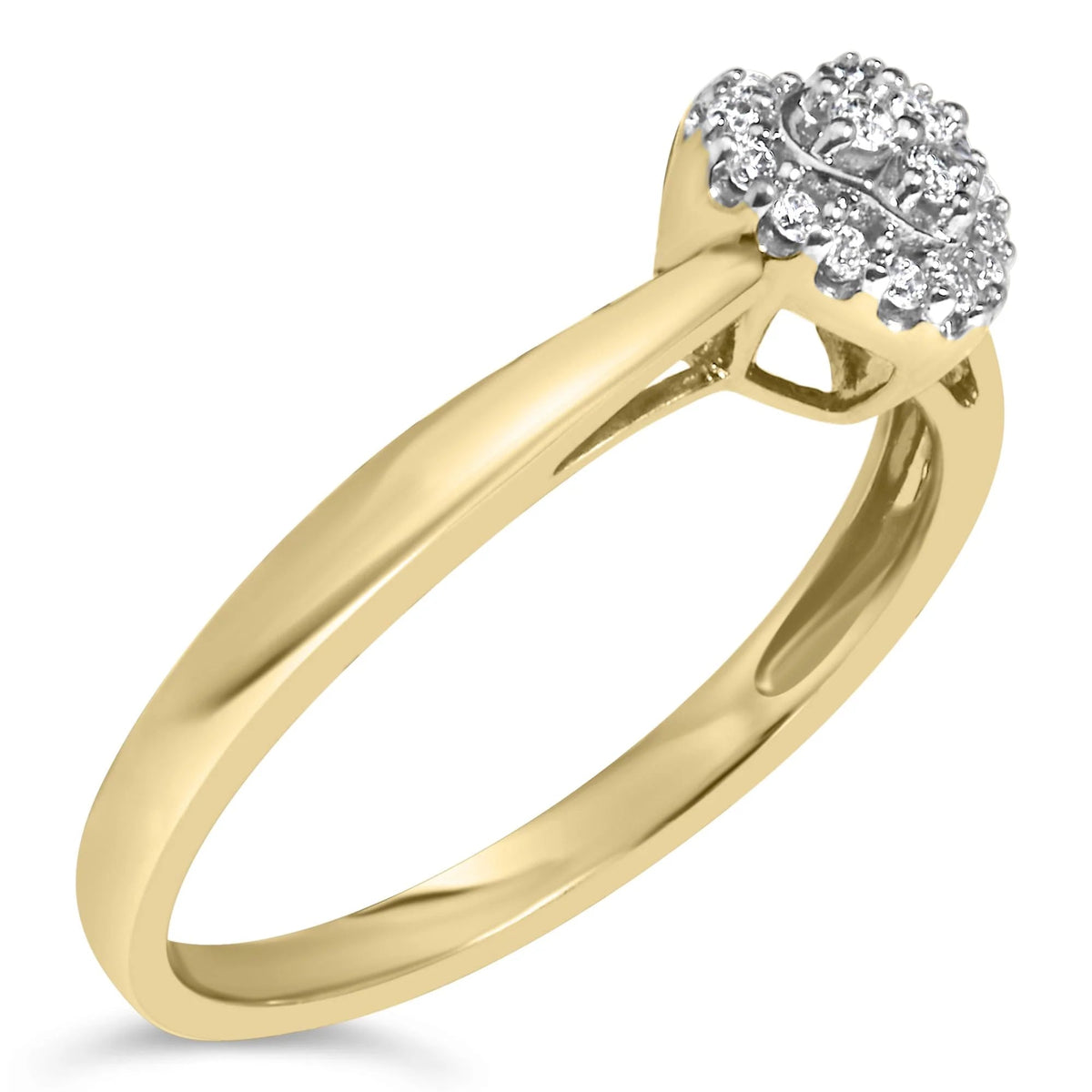 14K Yellow Gold Plated .925 Sterling Silver 1/10 Cttw Round - Cut Diamond Heart Engagement Ring (I - J Color, I3 Clarity) - LinkagejewelrydesignLinkagejewelrydesign