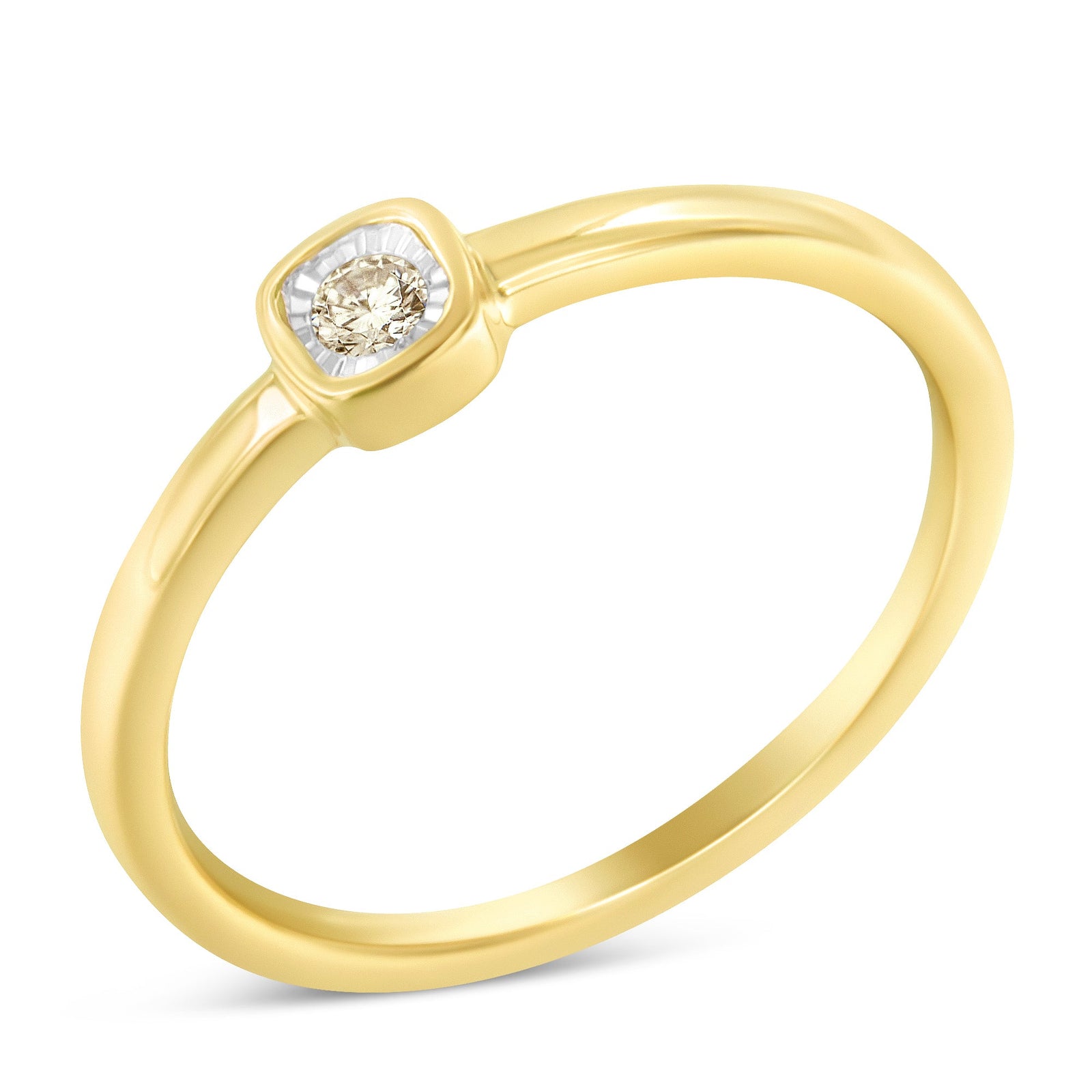 14K Yellow Gold Plated .925 Sterling Silver 1/20 Carat Diamond Square Cushion - Shaped Miracle Set Petite Fashion Promise Ring (J - K Color, I1 - I2 Clarity) - LinkagejewelrydesignLinkagejewelrydesign