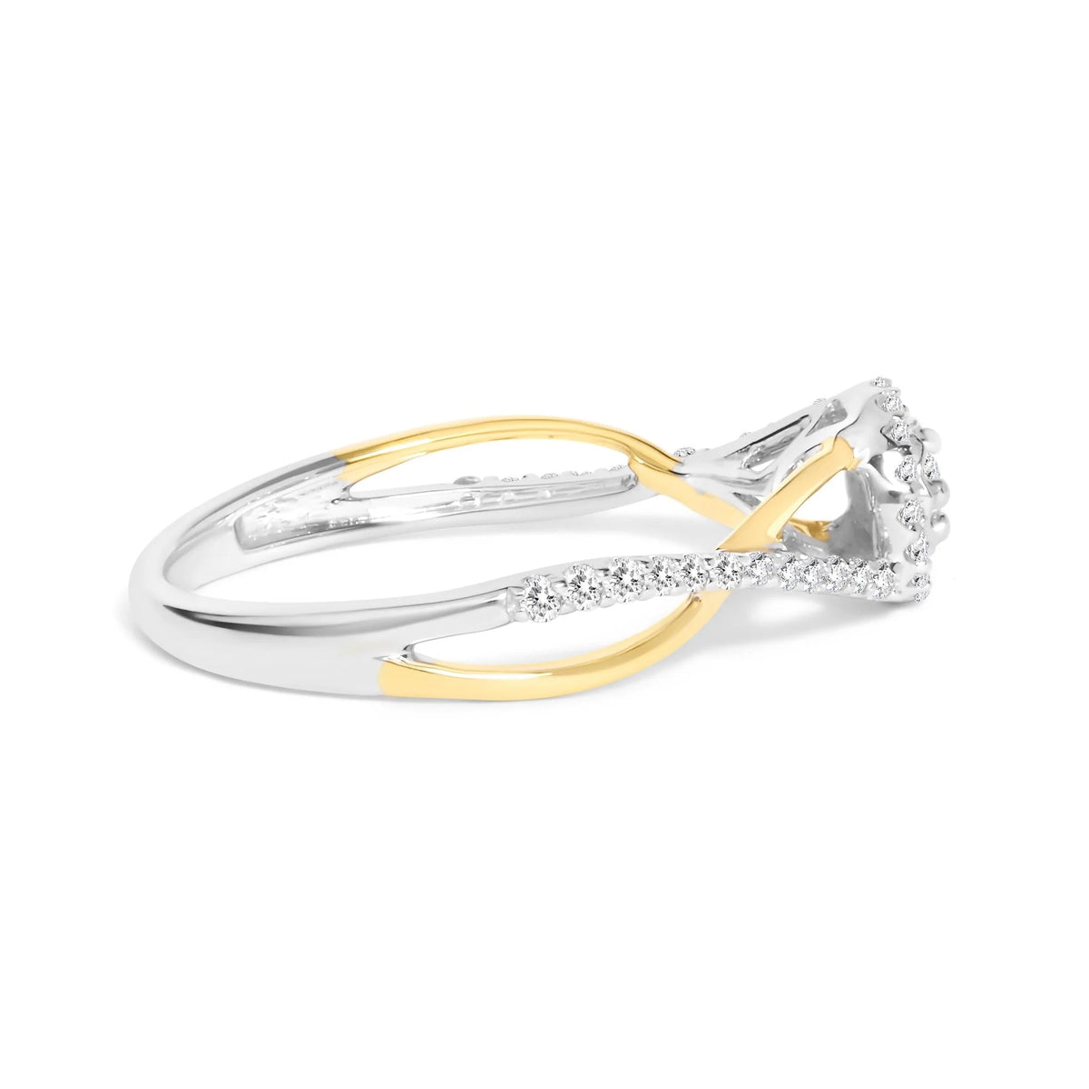 14K Yellow Gold Plated .925 Sterling Silver 1/4 Cttw Diamond Bypass and Halo Promise Ring (I - J Color, I3 Clarity) - LinkagejewelrydesignLinkagejewelrydesign