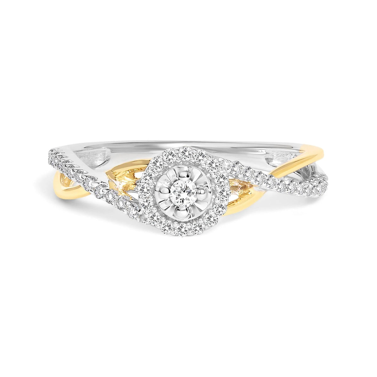 14K Yellow Gold Plated .925 Sterling Silver 1/4 Cttw Diamond Bypass and Halo Promise Ring (I - J Color, I3 Clarity) - LinkagejewelrydesignLinkagejewelrydesign