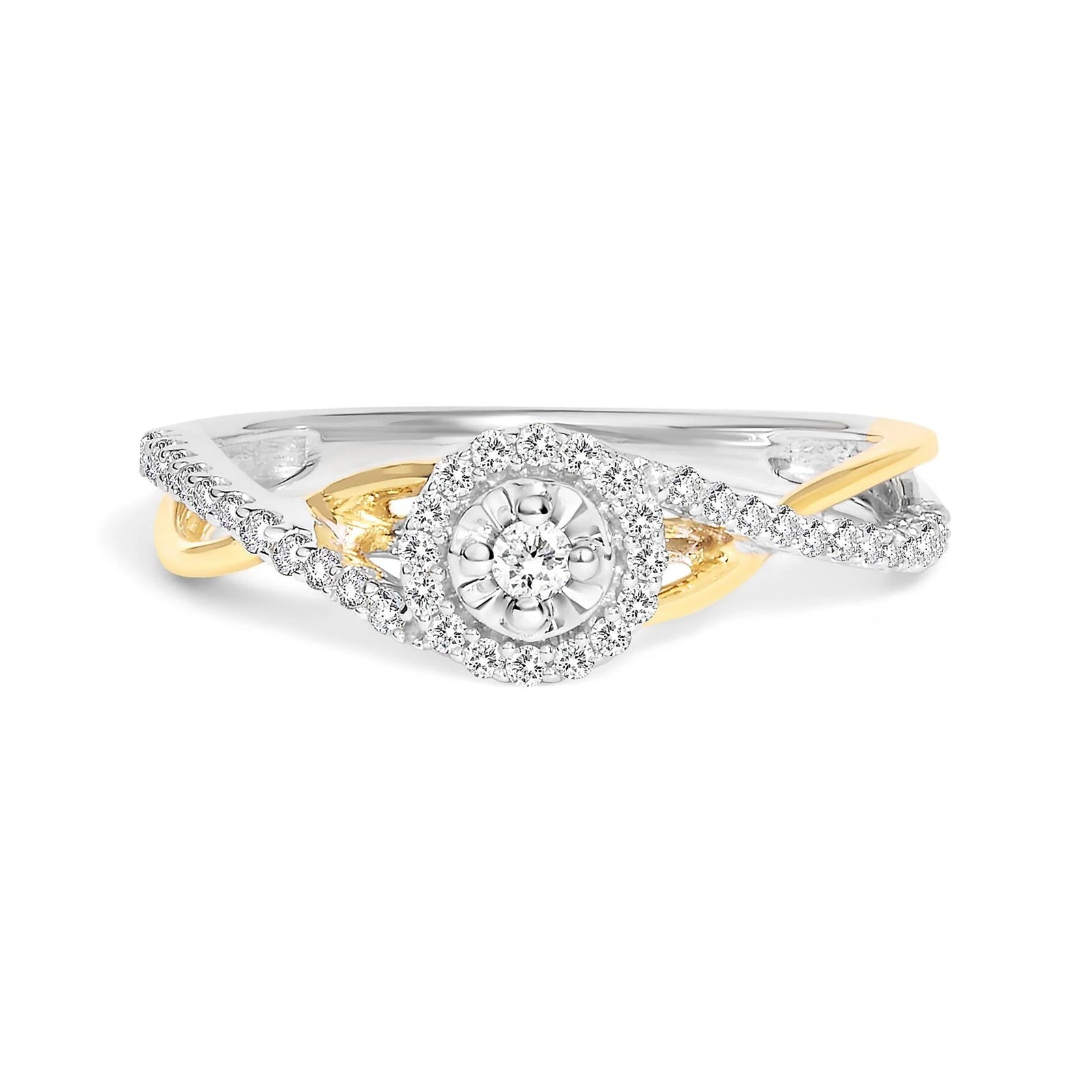 14K Yellow Gold Plated .925 Sterling Silver 1/4 Cttw Diamond Bypass and Halo Promise Ring (I - J Color, I3 Clarity) - LinkagejewelrydesignLinkagejewelrydesign