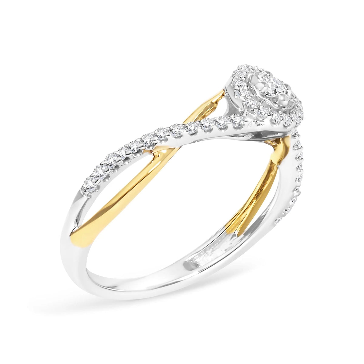 14K Yellow Gold Plated .925 Sterling Silver 1/4 Cttw Diamond Bypass and Halo Promise Ring (I - J Color, I3 Clarity) - LinkagejewelrydesignLinkagejewelrydesign