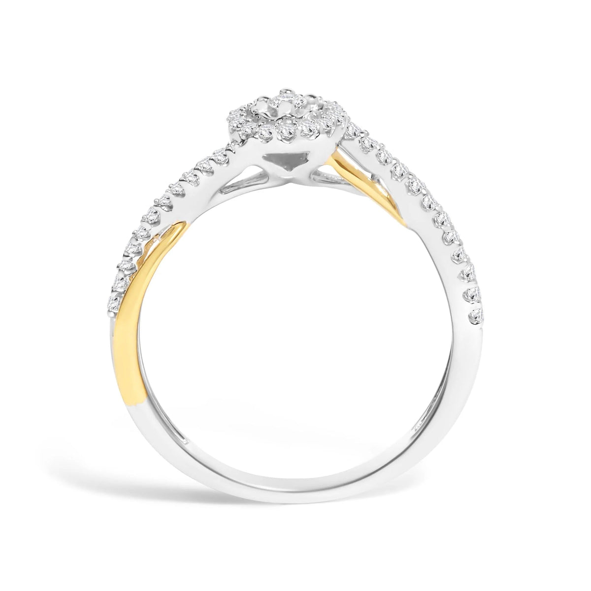 14K Yellow Gold Plated .925 Sterling Silver 1/4 Cttw Diamond Bypass and Halo Promise Ring (I - J Color, I3 Clarity) - LinkagejewelrydesignLinkagejewelrydesign