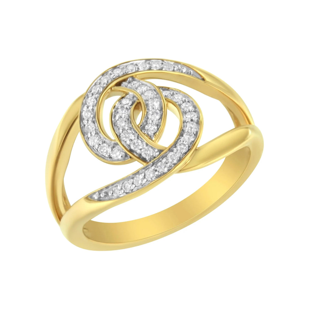 14K Yellow Gold Plated .925 Sterling Silver 1/4 Cttw Diamond Interlocking Loop Open Shank Bypass Ring (I - J Color, I1 - I2 Clarity) - LinkagejewelrydesignLinkagejewelrydesign