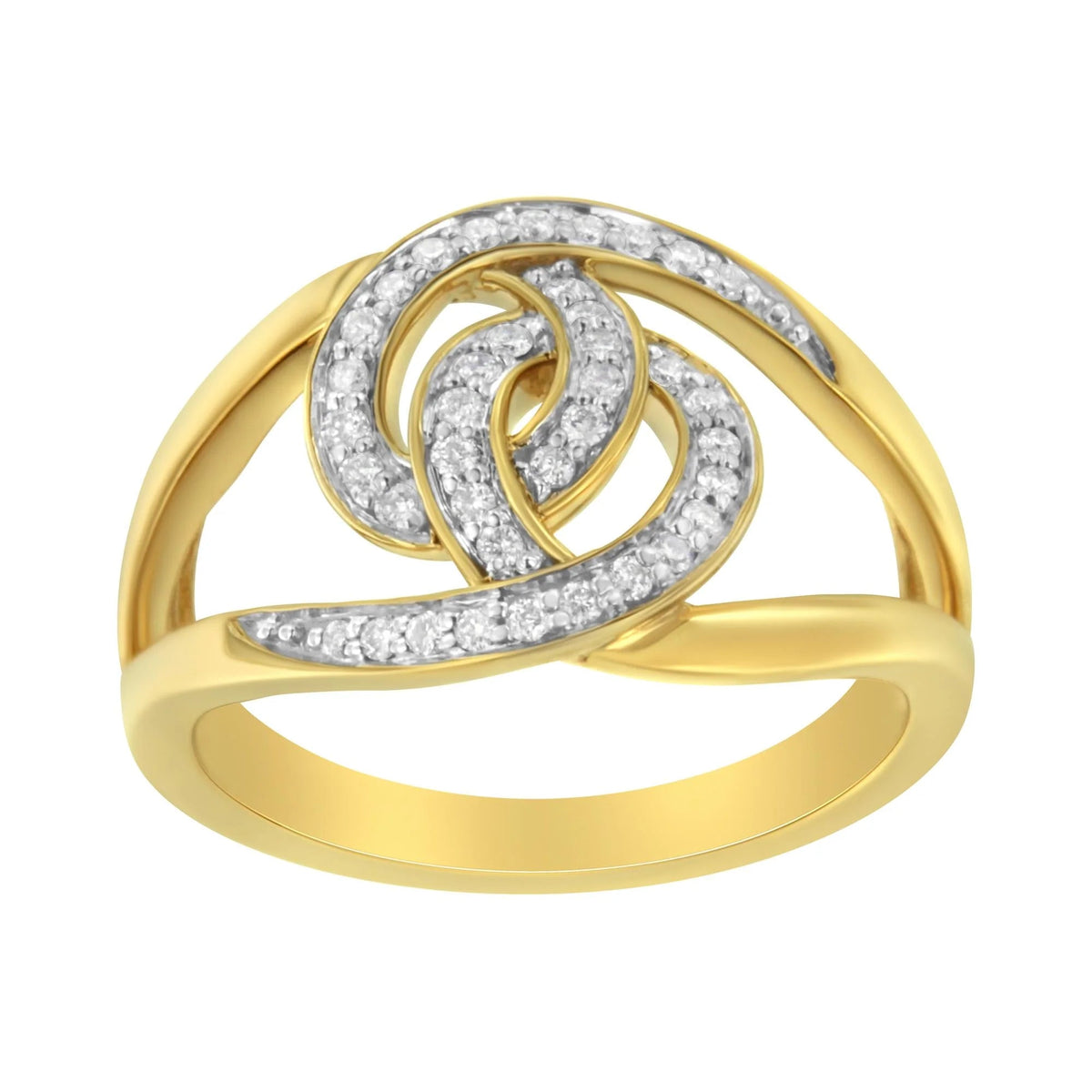 14K Yellow Gold Plated .925 Sterling Silver 1/4 Cttw Diamond Interlocking Loop Open Shank Bypass Ring (I - J Color, I1 - I2 Clarity) - LinkagejewelrydesignLinkagejewelrydesign
