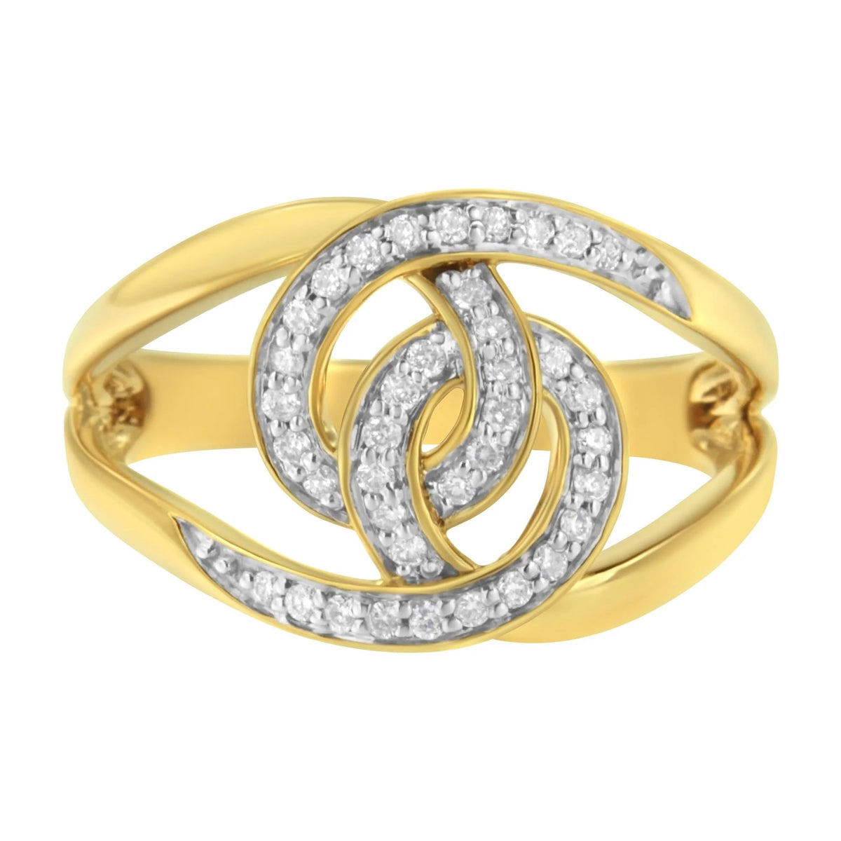 14K Yellow Gold Plated .925 Sterling Silver 1/4 Cttw Diamond Interlocking Loop Open Shank Bypass Ring (I - J Color, I1 - I2 Clarity) - LinkagejewelrydesignLinkagejewelrydesign