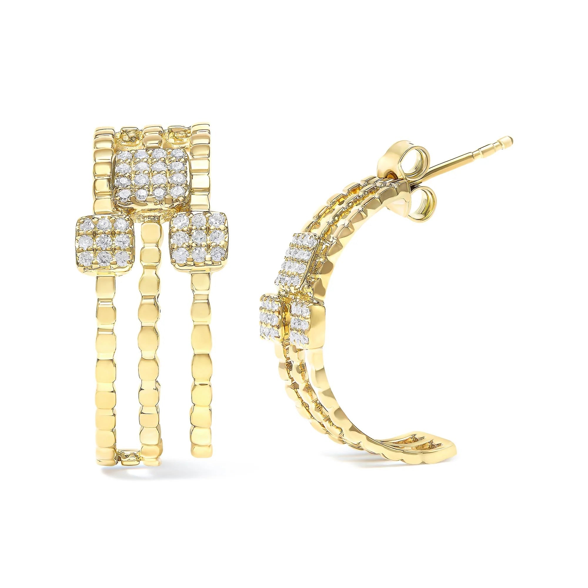 14K Yellow Gold Plated .925 Sterling Silver 1/4 Cttw Diamond Multi - Dimensional Link Dangle Stud Earrings (H - I Color, I1 - I2 Clarity) - LinkagejewelrydesignLinkagejewelrydesign
