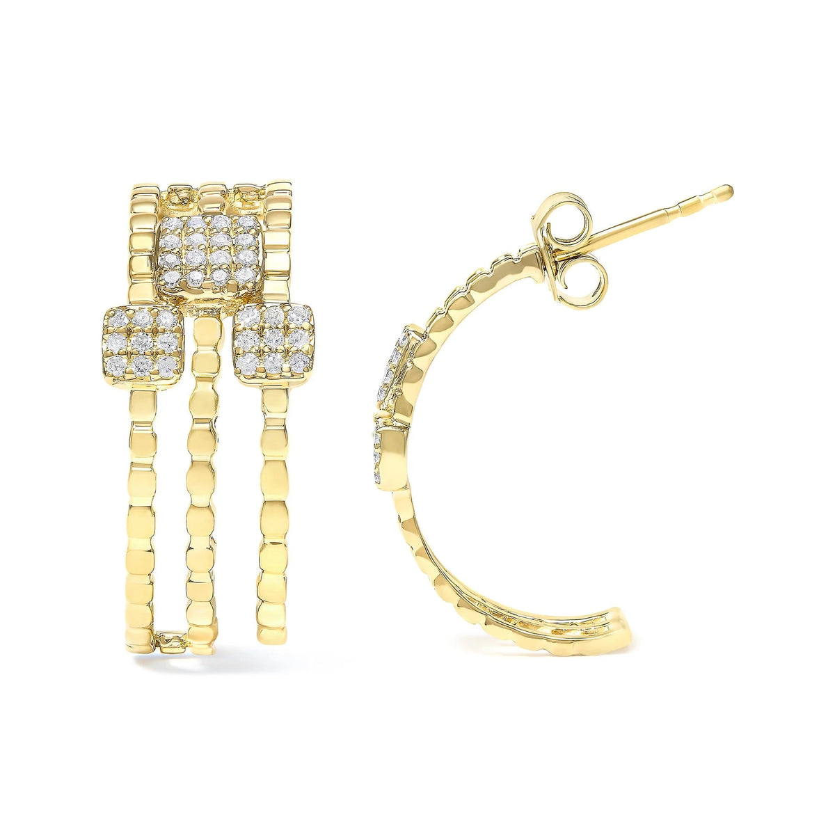 14K Yellow Gold Plated .925 Sterling Silver 1/4 Cttw Diamond Multi - Dimensional Link Dangle Stud Earrings (H - I Color, I1 - I2 Clarity) - LinkagejewelrydesignLinkagejewelrydesign