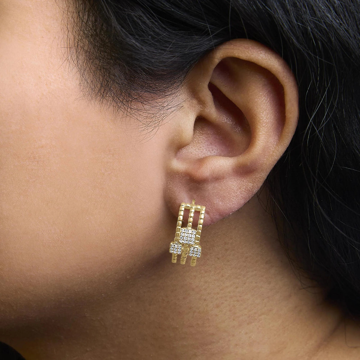 14K Yellow Gold Plated .925 Sterling Silver 1/4 Cttw Diamond Multi - Dimensional Link Dangle Stud Earrings (H - I Color, I1 - I2 Clarity) - LinkagejewelrydesignLinkagejewelrydesign