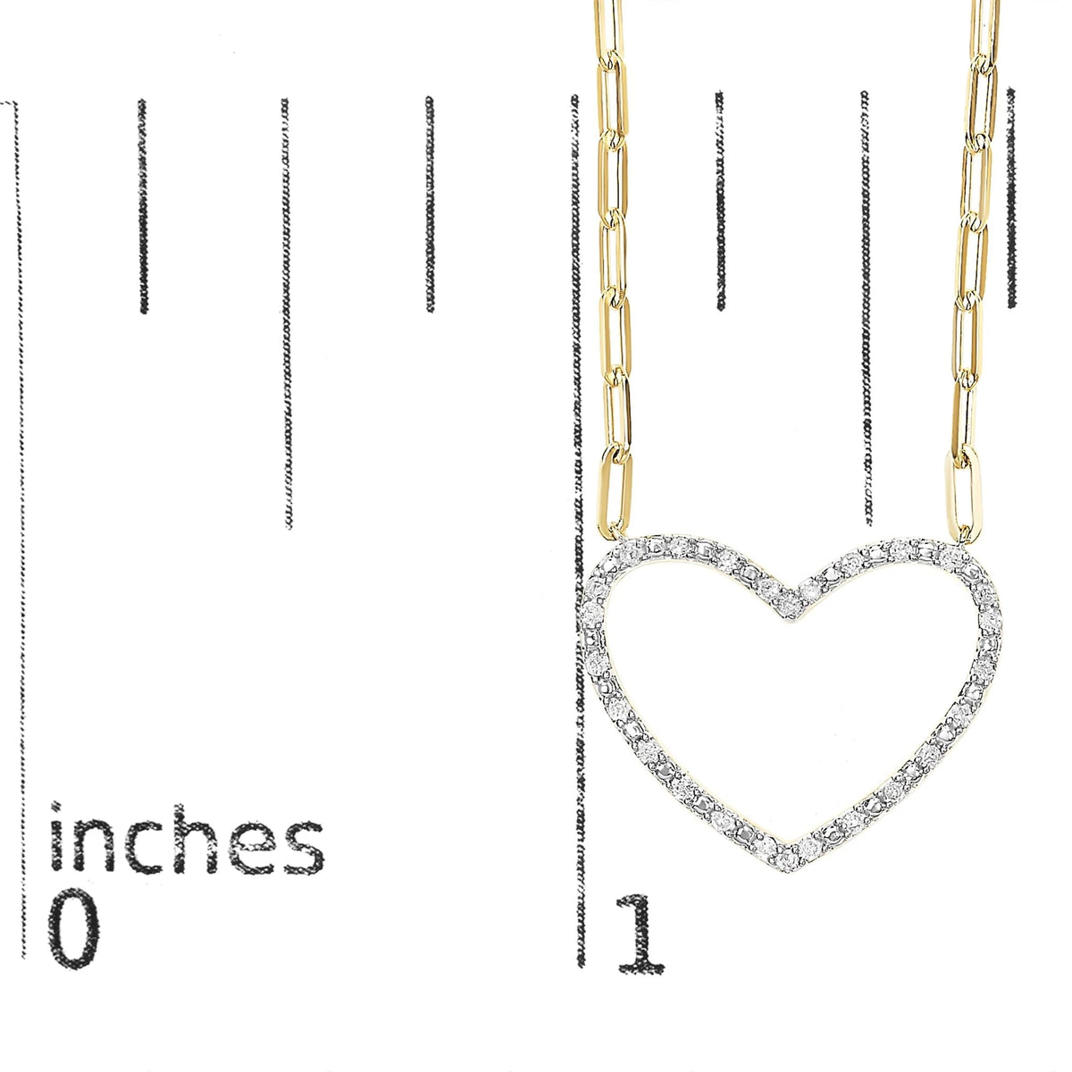 14K Yellow Gold Plated .925 Sterling Silver 1/4 Cttw Diamond Open Heart with Paperclip Chain Pendant Necklace (I - J Color, I2 - I3 Clarity) - 18&quot; Inches - LinkagejewelrydesignLinkagejewelrydesign