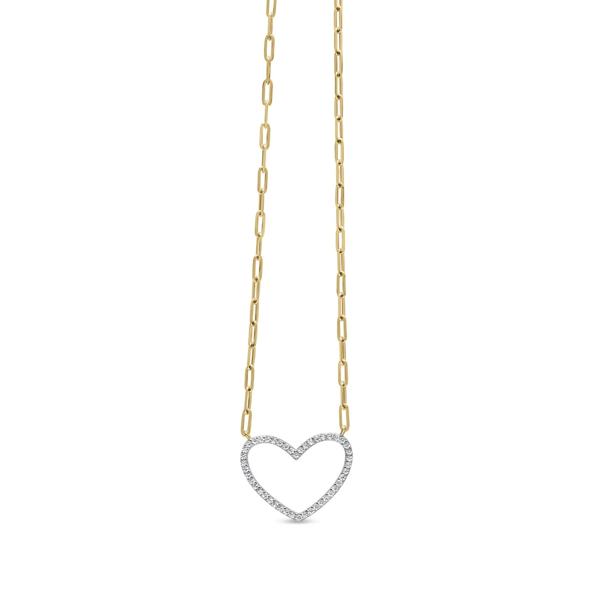 14K Yellow Gold Plated .925 Sterling Silver 1/4 Cttw Diamond Open Heart with Paperclip Chain Pendant Necklace (I - J Color, I2 - I3 Clarity) - 18&quot; Inches - LinkagejewelrydesignLinkagejewelrydesign