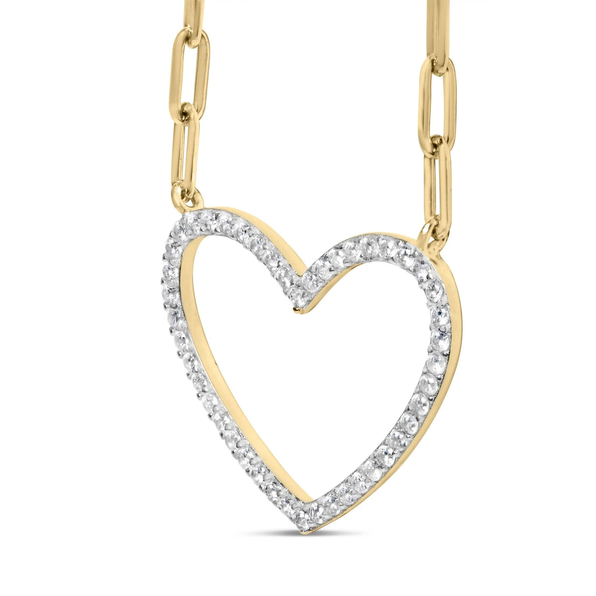 14K Yellow Gold Plated .925 Sterling Silver 1/4 Cttw Diamond Open Heart with Paperclip Chain Pendant Necklace (I - J Color, I2 - I3 Clarity) - 18&quot; Inches - LinkagejewelrydesignLinkagejewelrydesign