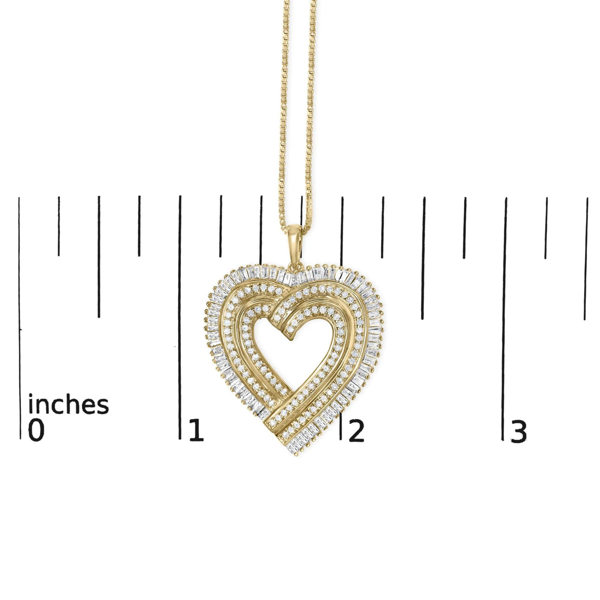 14K Yellow Gold Plated .925 Sterling Silver 1/4 Cttw Round and Baguette - Cut Diamond Composite Heart 18" Pendant Necklace (H - I Color, SI2 - I1 Clarity) - LinkagejewelrydesignLinkagejewelrydesign