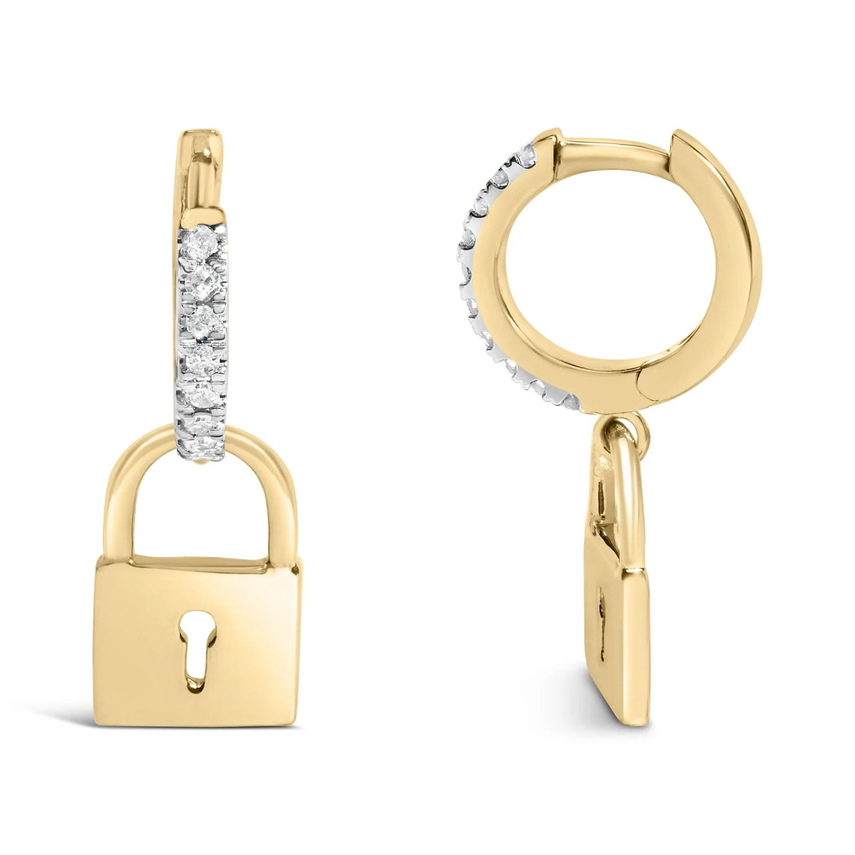 14K Yellow Gold Plated .925 Sterling Silver 1/6 Cttw Diamond Lock Hoop Earring (I - J Color, I3 Clarity) - LinkagejewelrydesignLinkagejewelrydesign