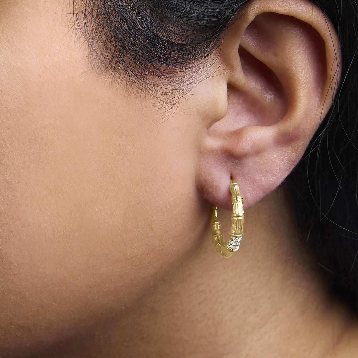 14K Yellow Gold Plated .925 Sterling Silver 1/6 Cttw Hammered J Hoop Earrings (H - I Color, I1 - I2 Clarity) - LinkagejewelrydesignLinkagejewelrydesign