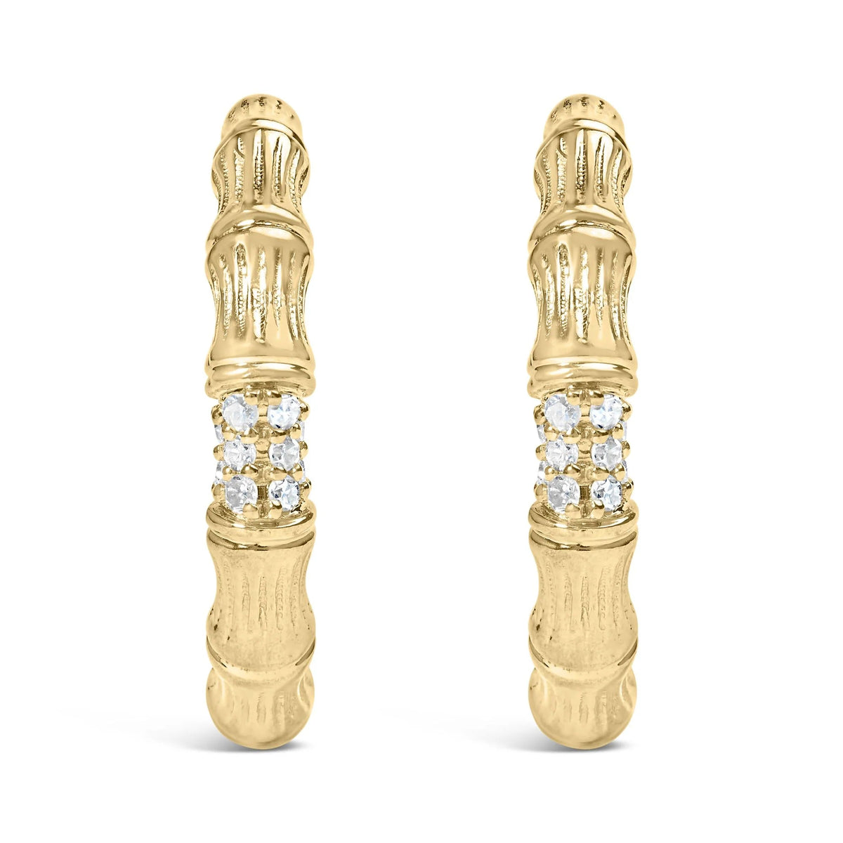 14K Yellow Gold Plated .925 Sterling Silver 1/6 Cttw Hammered J Hoop Earrings (H - I Color, I1 - I2 Clarity) - LinkagejewelrydesignLinkagejewelrydesign