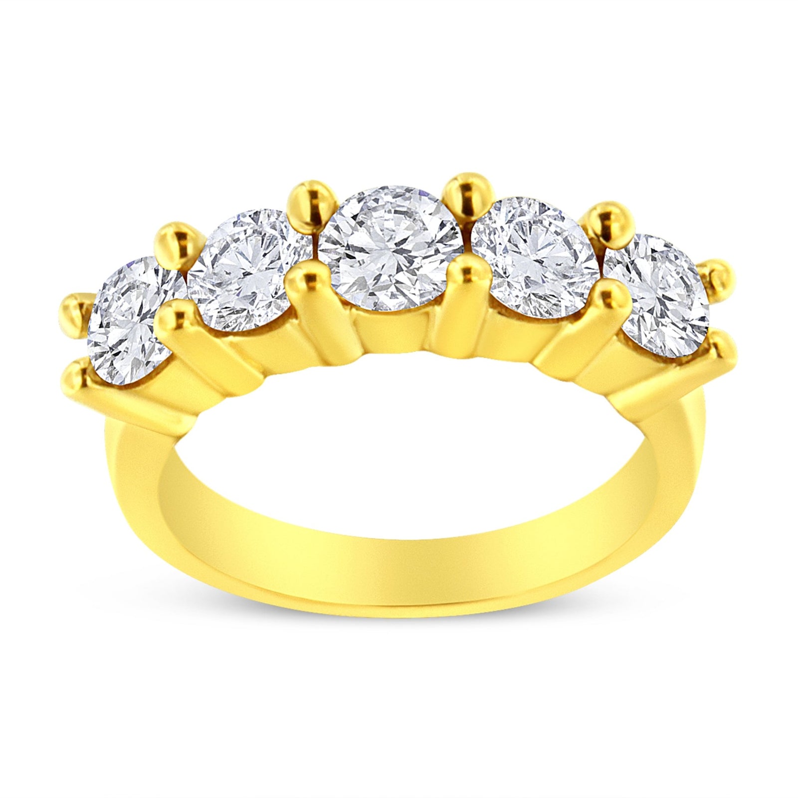 14K Yellow Gold Plated .925 Sterling Silver 2.0 Cttw Shared Prong Set Diamond 5 Stone Wedding Band Ring (J - K Color, I1 - I2 Clarity) - LinkagejewelrydesignLinkagejewelrydesign