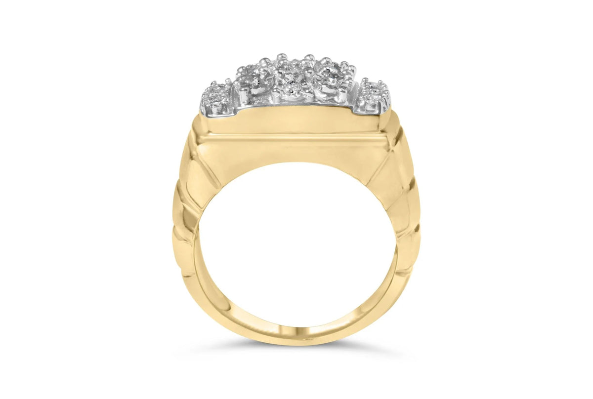 14K Yellow Gold Plated .925 Sterling Silver 3/8 Cttw Diamond Miracle Set Mens Cluster Cocktail Ring (I - J Color, I3 Clarity) - LinkagejewelrydesignLinkagejewelrydesign