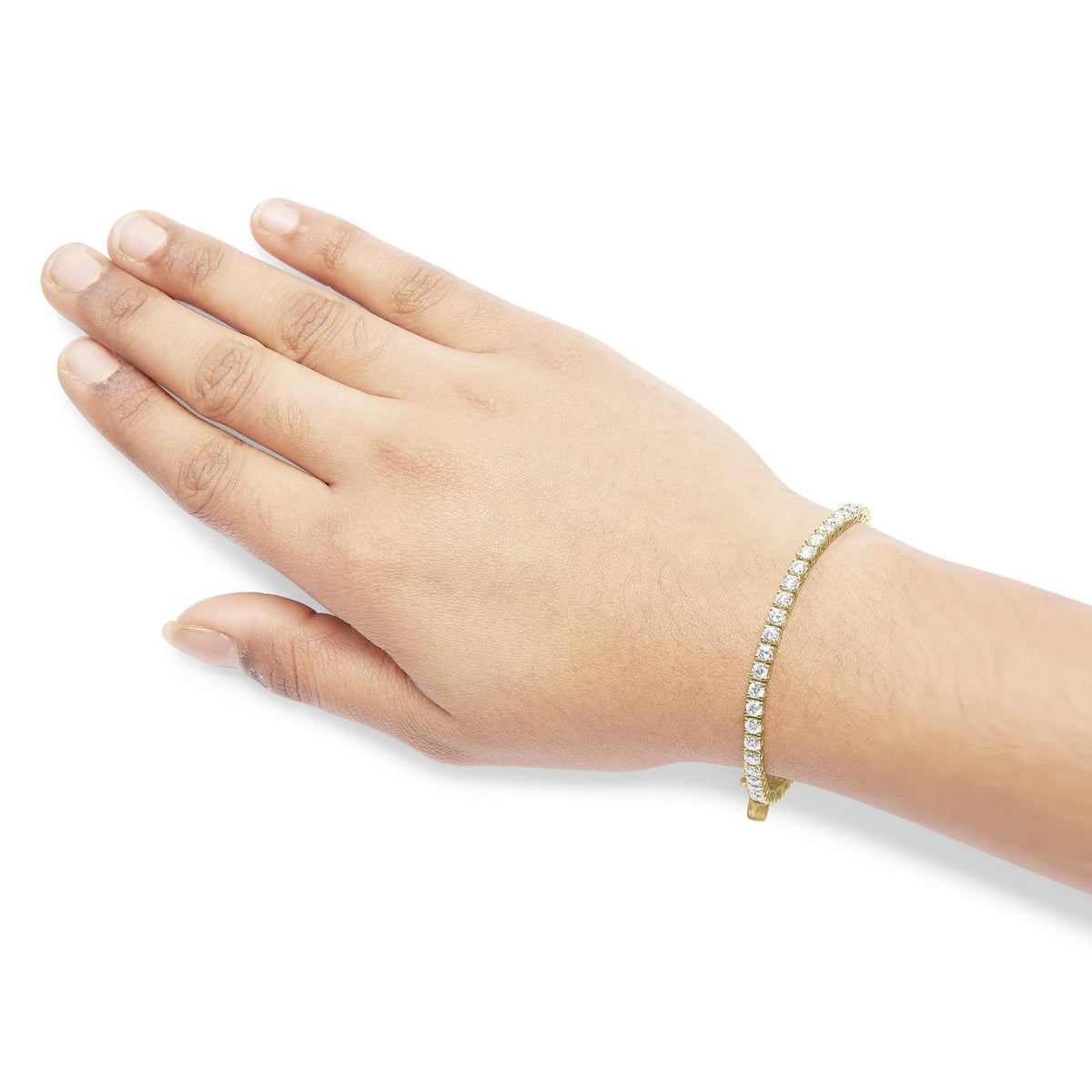 14K Yellow Gold Plated .925 Sterling Silver 5.00 cttw 4 - Prong Set Brilliant Round - Cut Diamond Classic Tennis Bracelet (J - K Color, I2 - I3 Clarity) - Size 7.25" - LinkagejewelrydesignLinkagejewelrydesign