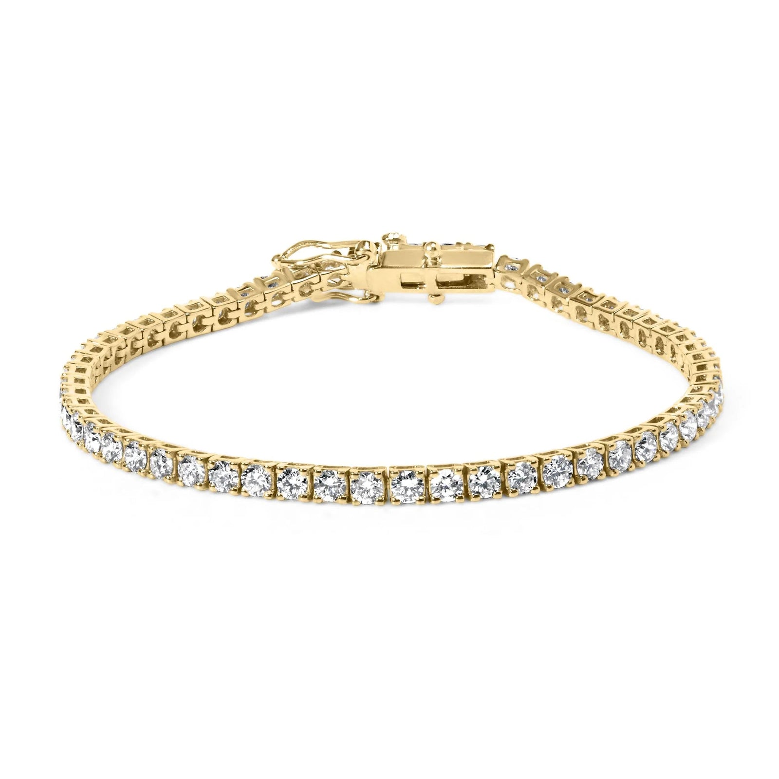 14K Yellow Gold Plated .925 Sterling Silver 5.00 cttw 4 - Prong Set Brilliant Round - Cut Diamond Classic Tennis Bracelet (J - K Color, I2 - I3 Clarity) - Size 7.25" - LinkagejewelrydesignLinkagejewelrydesign