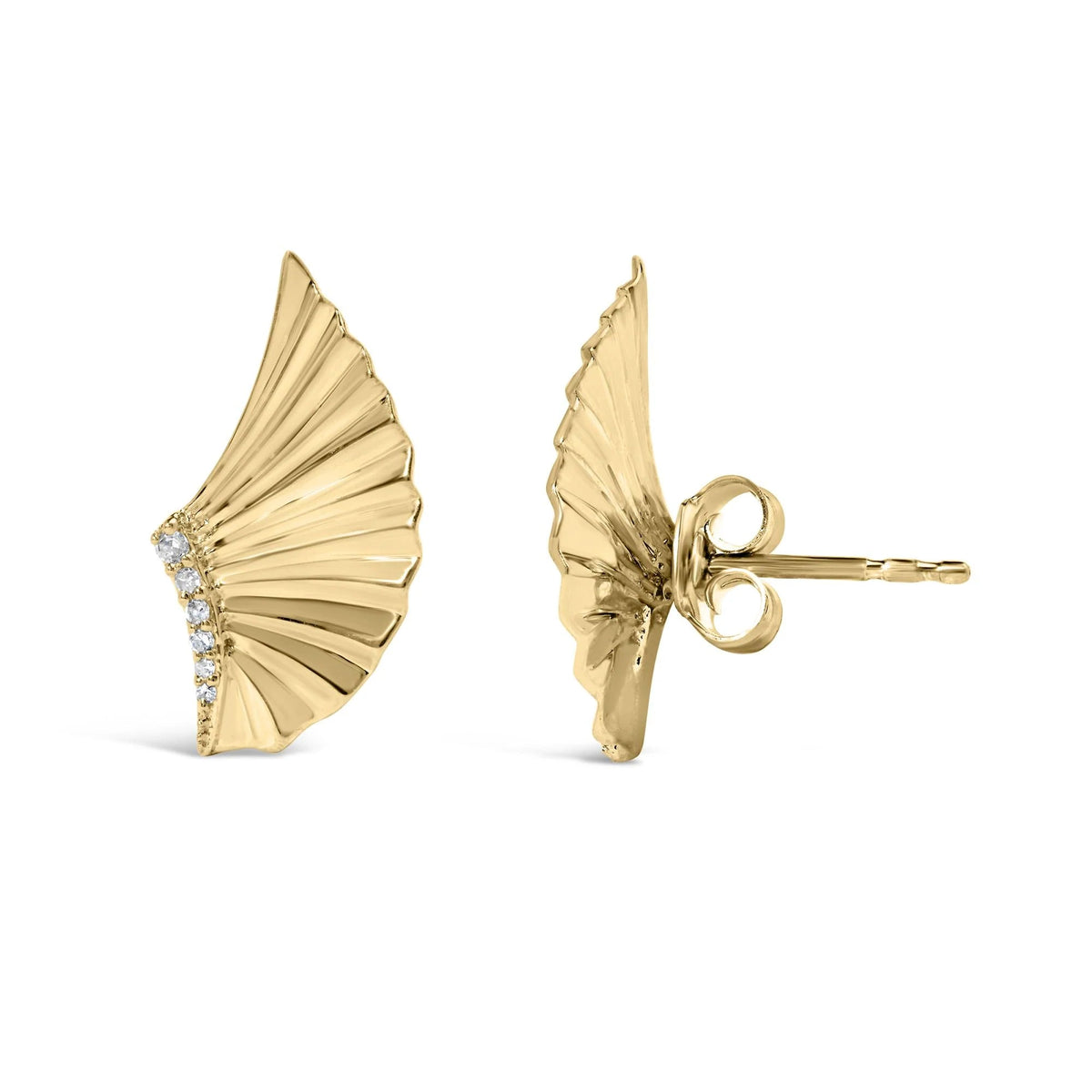 14K Yellow Gold Plated .925 Sterling Silver Diamond Accent Fan Wing Stud Earrings (H - I Color, I1 - I2 Clarity) - LinkagejewelrydesignLinkagejewelrydesign