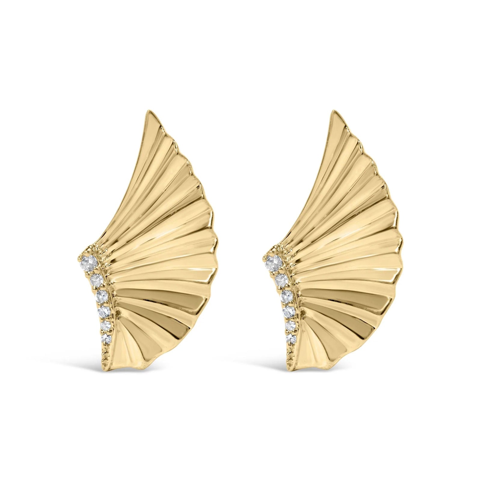 14K Yellow Gold Plated .925 Sterling Silver Diamond Accent Fan Wing Stud Earrings (H - I Color, I1 - I2 Clarity) - LinkagejewelrydesignLinkagejewelrydesign