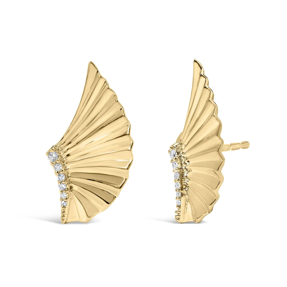 14K Yellow Gold Plated .925 Sterling Silver Diamond Accent Fan Wing Stud Earrings (H - I Color, I1 - I2 Clarity) - LinkagejewelrydesignLinkagejewelrydesign